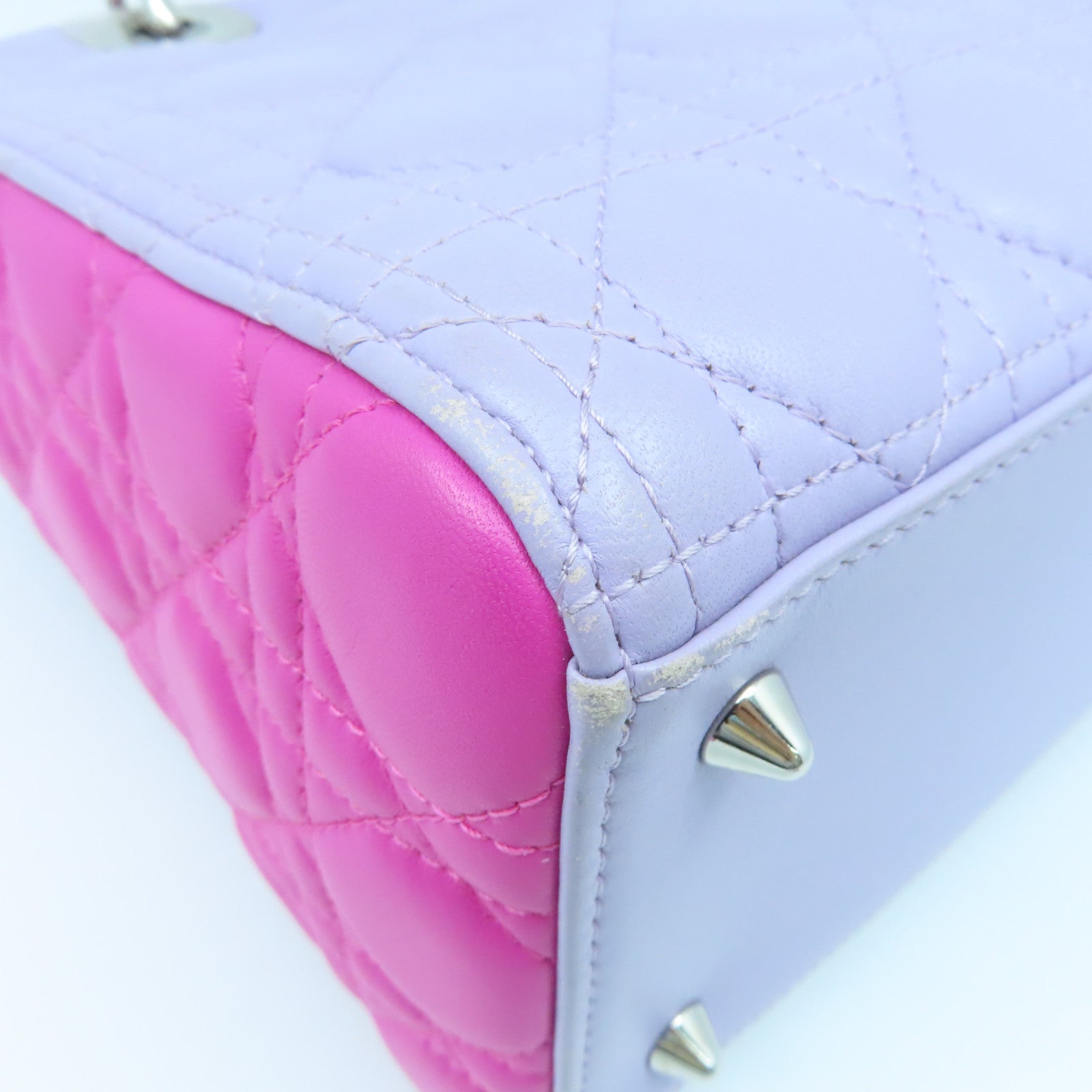 Dior Sheepskin Leather Lady Dior Silver Buckle Handle Shoulder Bag Pink/Purple