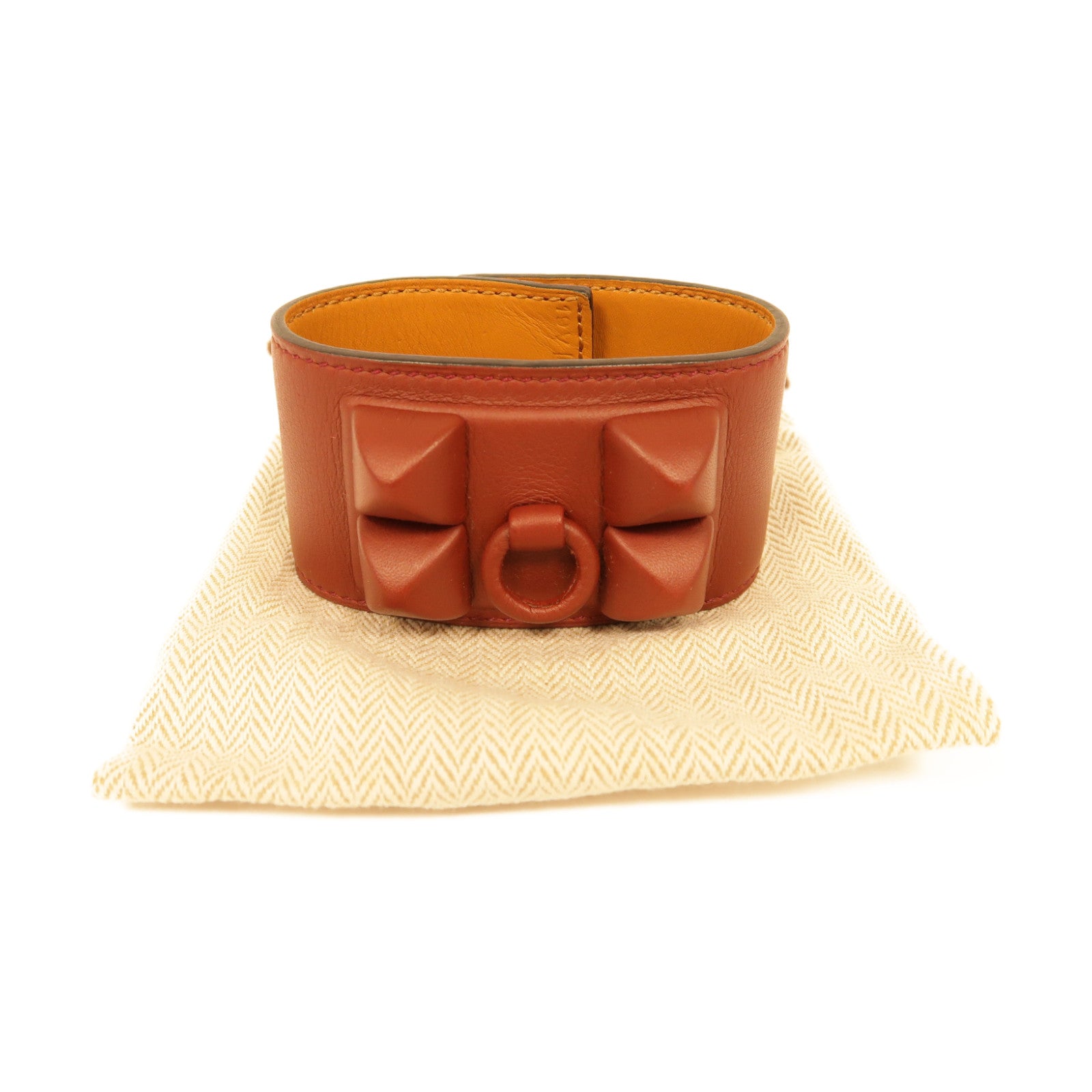 HERMES Swift皮革CDC Bracelet銀扣手鐲紅色