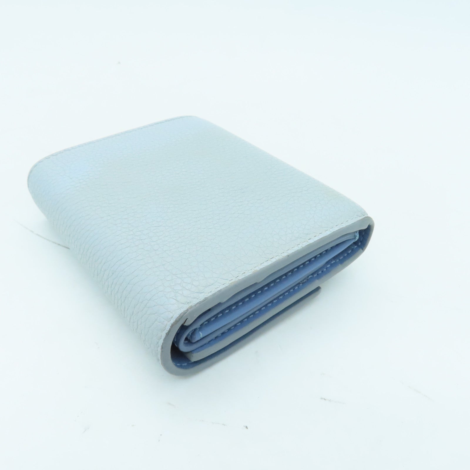 CELINE Cowhide Leather Wallet Silver Buckle Wallet Light Blue