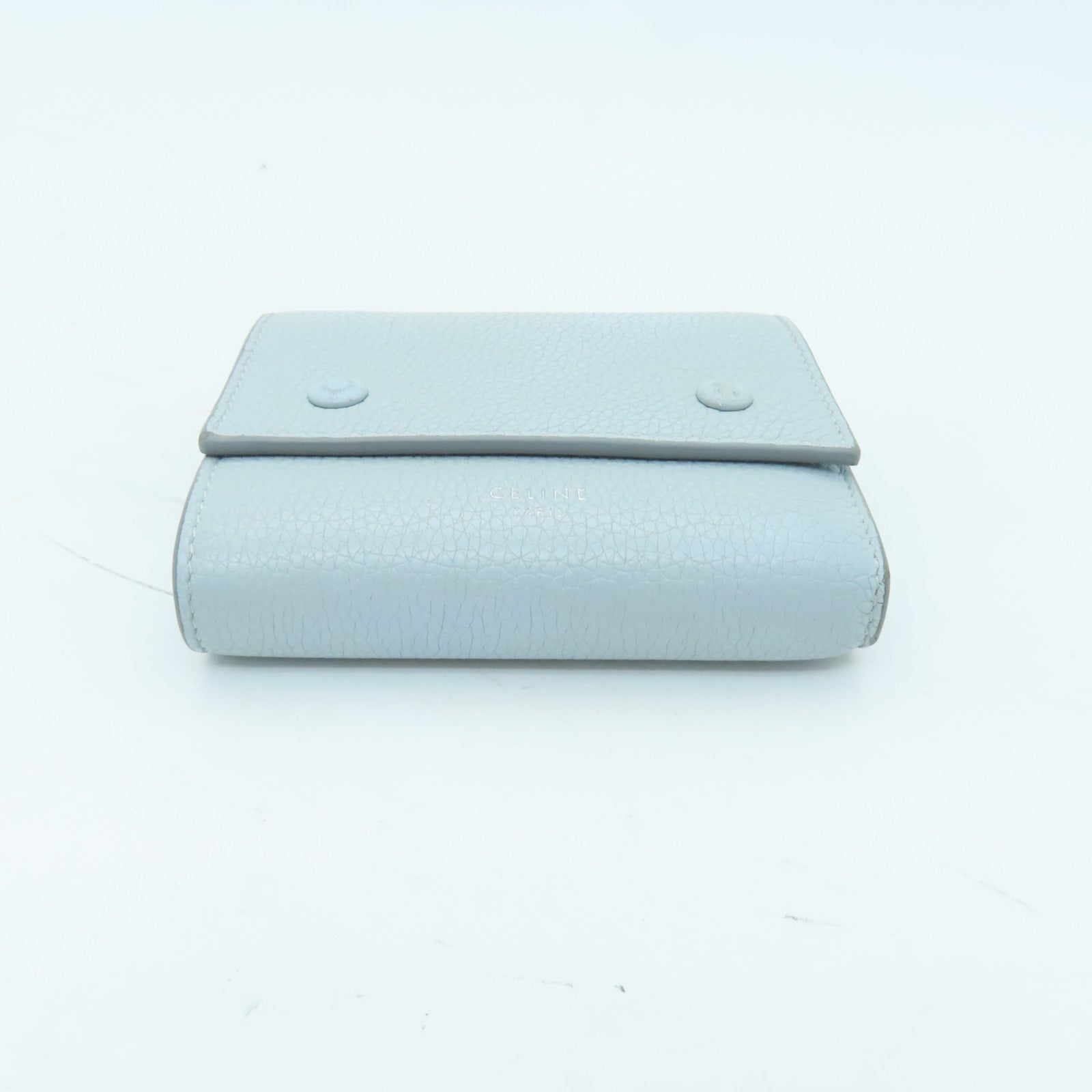 CELINE Cowhide Leather Wallet Silver Buckle Wallet Light Blue