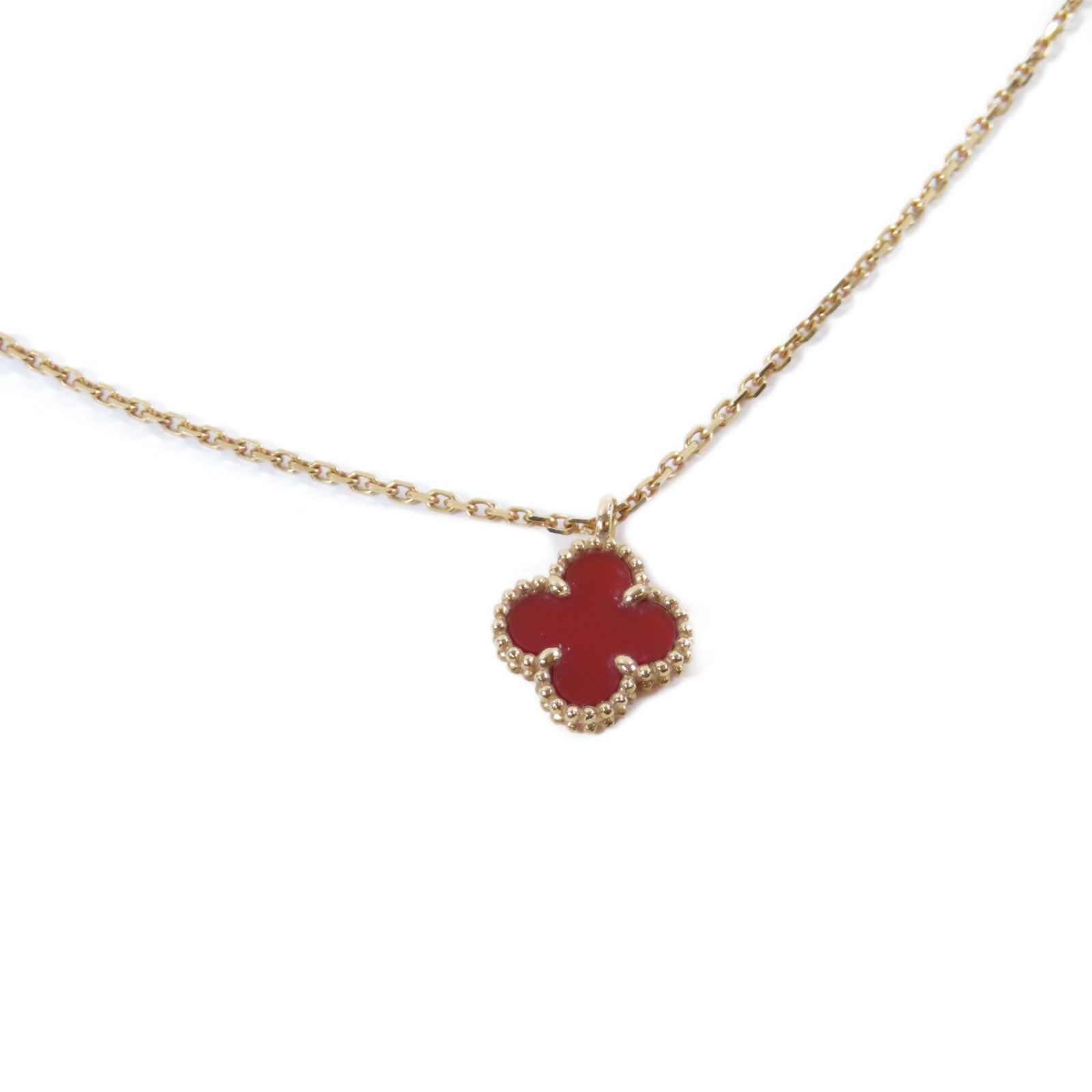 Van Cleef & Arpels 18K玫瑰金/紅玉髓Sweet Alhambra Necklace項鏈紅色/金色