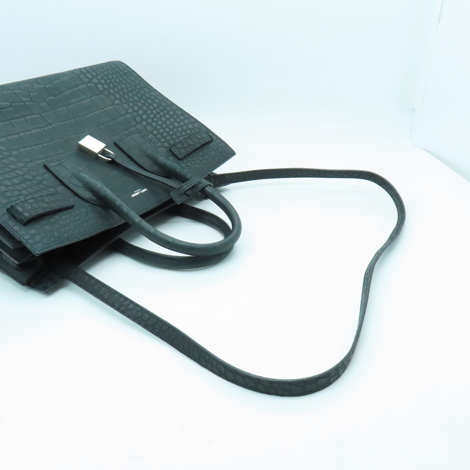 SAINT LAURENT 牛皮皮革2way Shoulder Bag銀扣手挽肩背兩用袋綠色