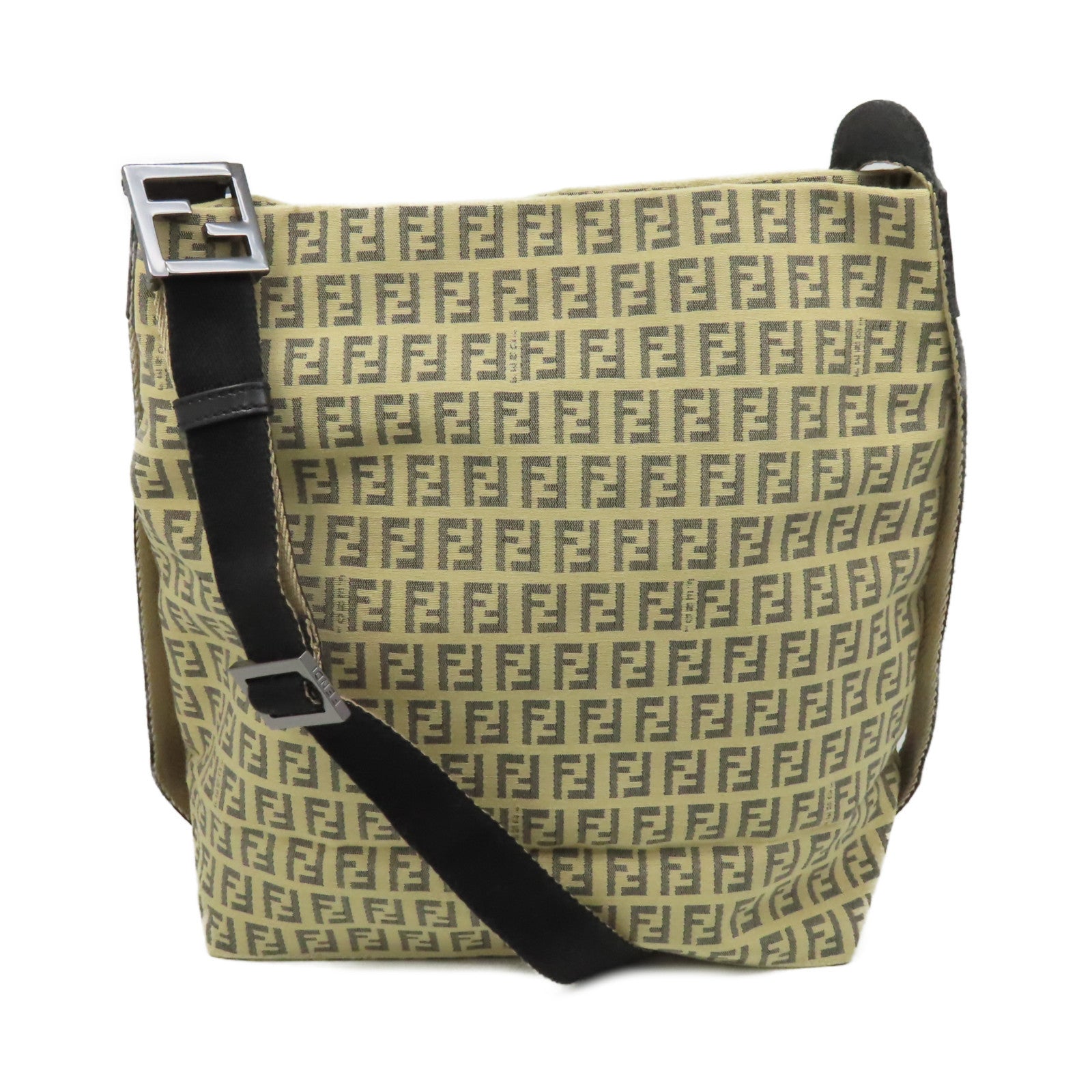 FENDI 帆布Shoulder Bag肩背袋杏色/黑色