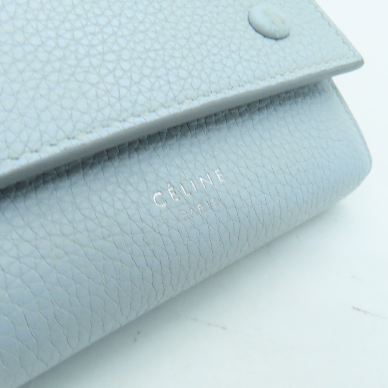 CELINE Cowhide Leather Wallet Silver Buckle Wallet Light Blue