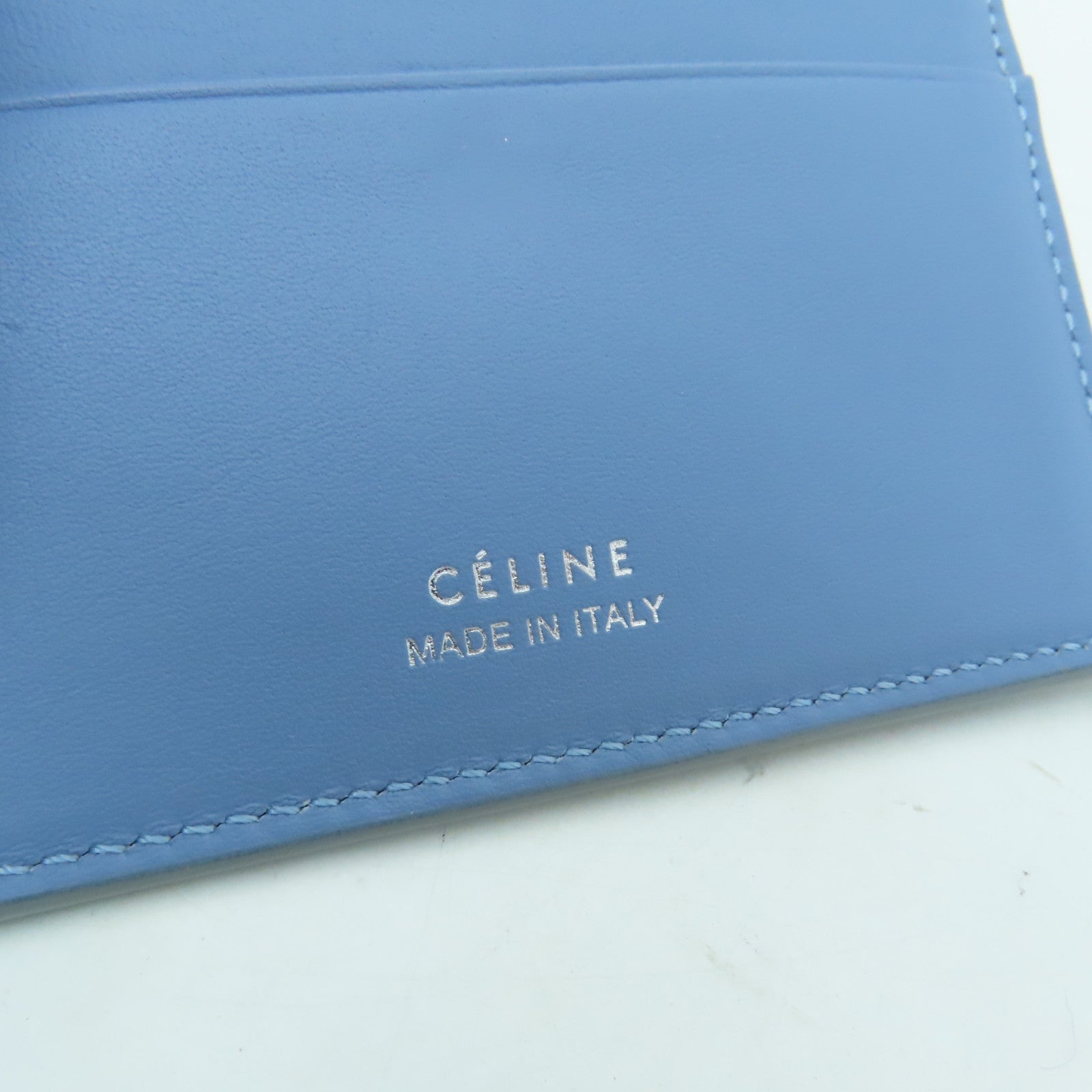 CELINE Cowhide Leather Wallet Silver Buckle Wallet Light Blue