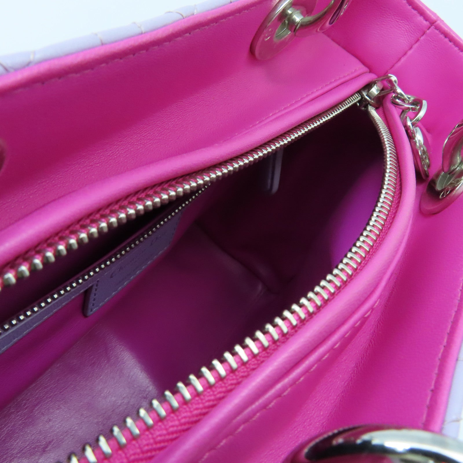 Dior Sheepskin Leather Lady Dior Silver Buckle Handle Shoulder Bag Pink/Purple