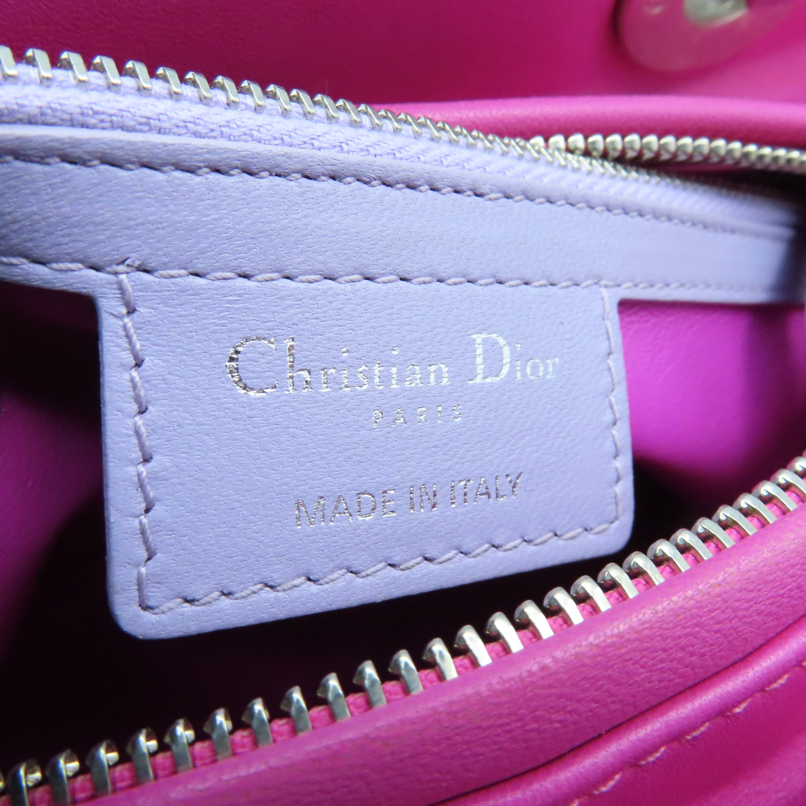 Dior Sheepskin Leather Lady Dior Silver Buckle Handle Shoulder Bag Pink/Purple