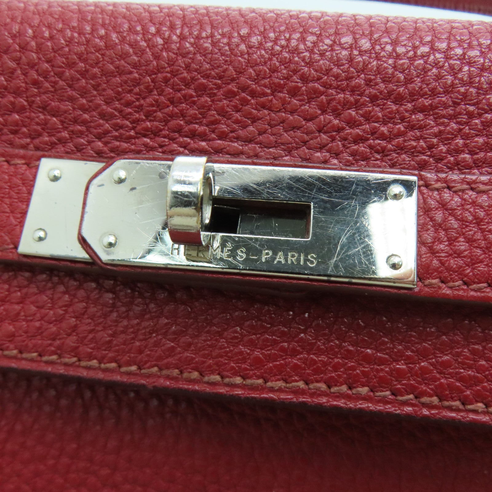 HERMES Togo皮革Kelly 28銀扣手挽肩背兩用袋暗紅色