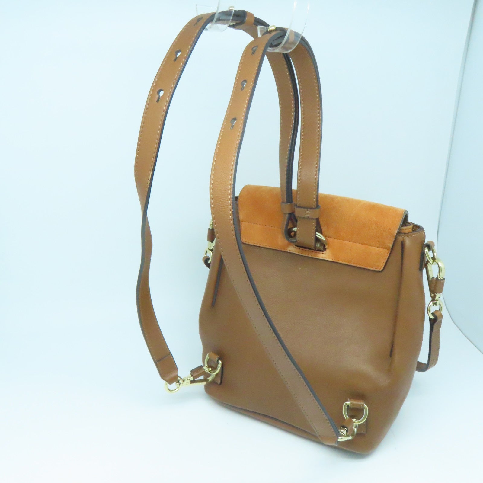 Chloe 麂皮皮革/牛皮皮革Rucksack金扣背包啡色