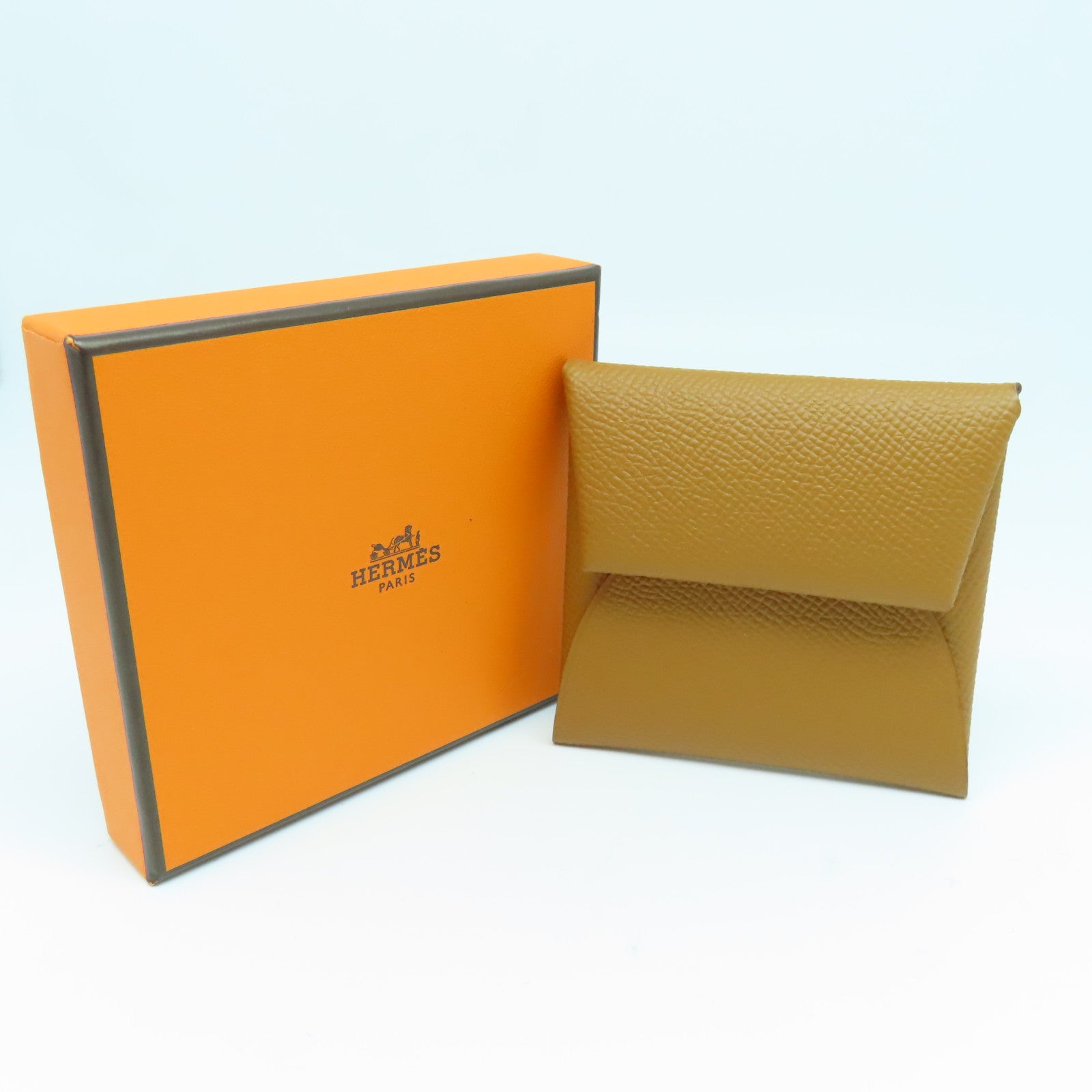 HERMES Epsom皮革Bastia銀扣零錢包經典駝色