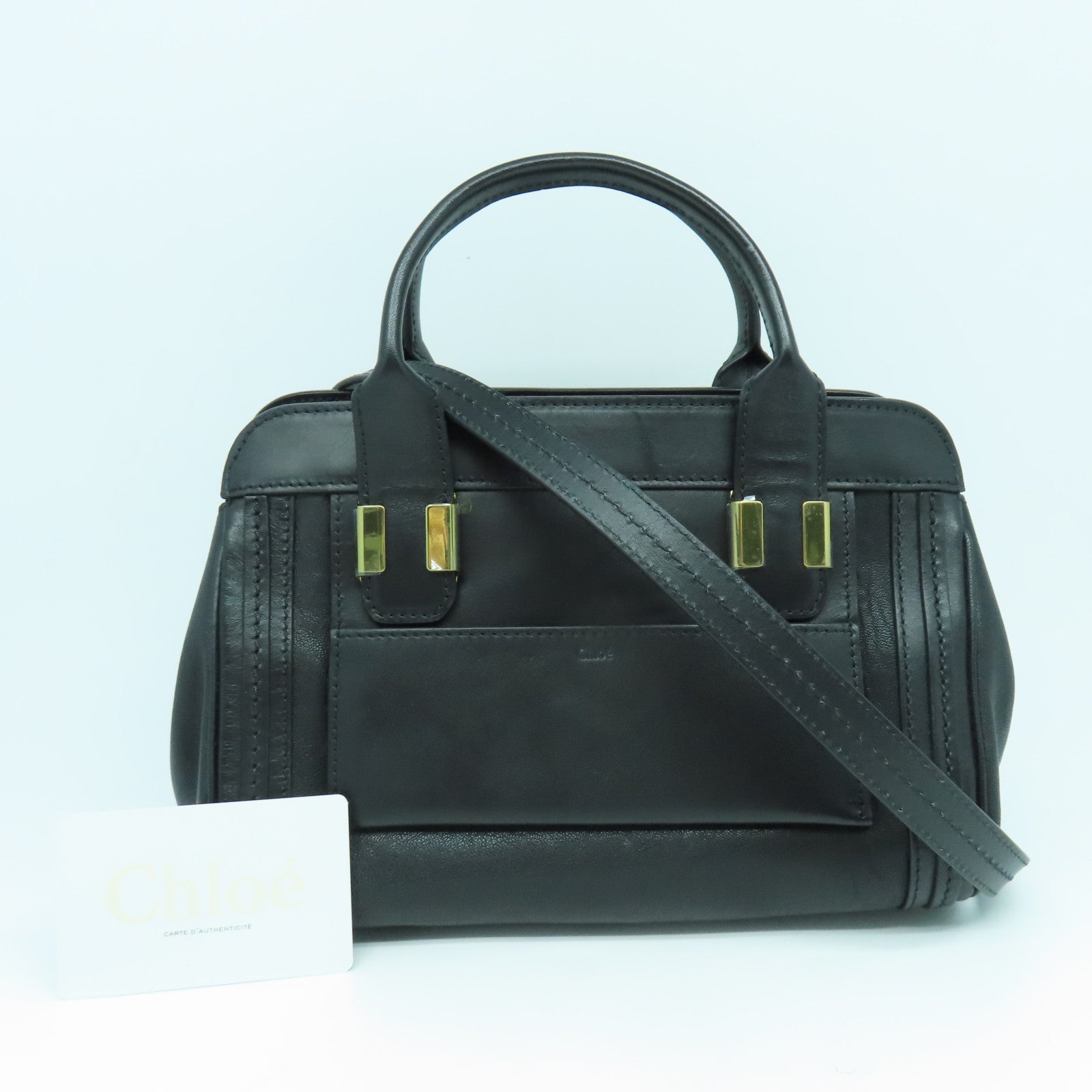 Chloe 牛皮皮革2 Way Shoulder金扣手挽肩背兩用袋黑色