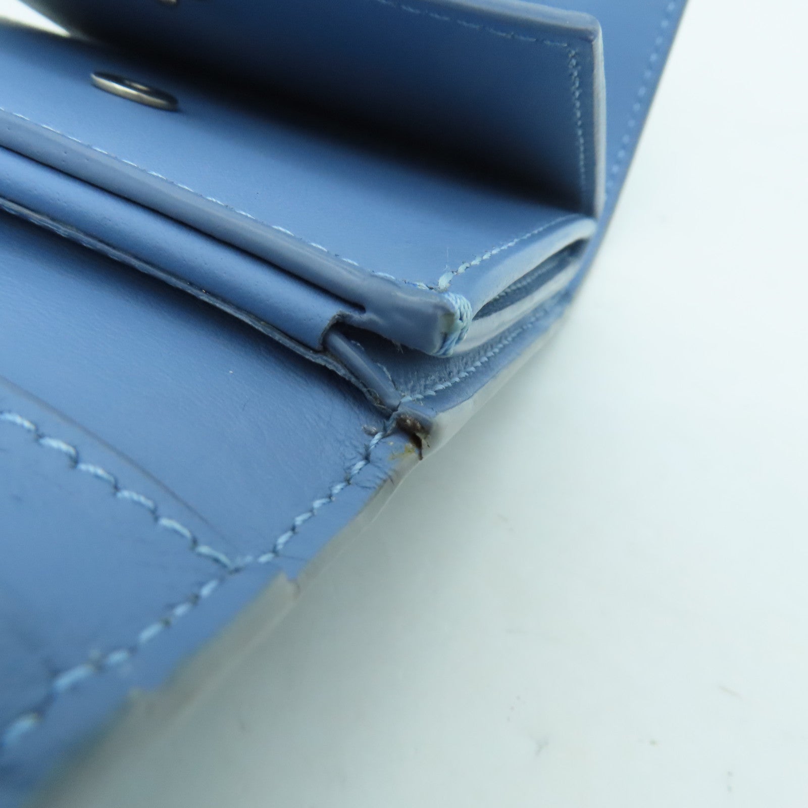 CELINE Cowhide Leather Wallet Silver Buckle Wallet Light Blue