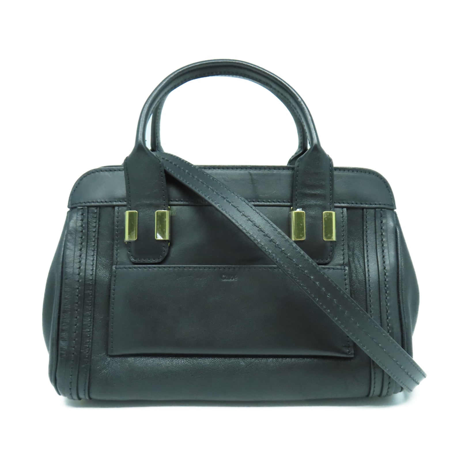 Chloe 牛皮皮革2 Way Shoulder金扣手挽肩背兩用袋黑色