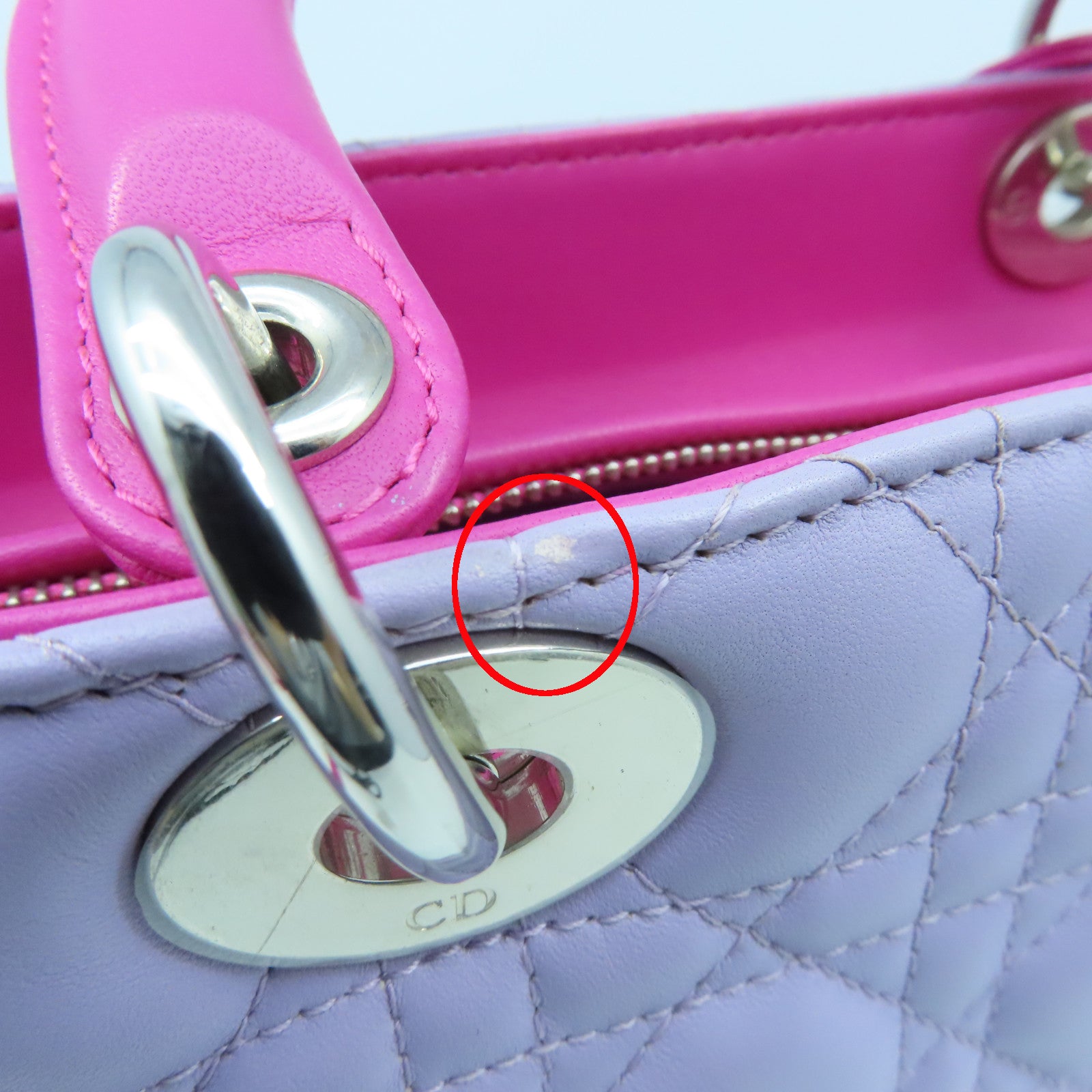 Dior Sheepskin Leather Lady Dior Silver Buckle Handle Shoulder Bag Pink/Purple