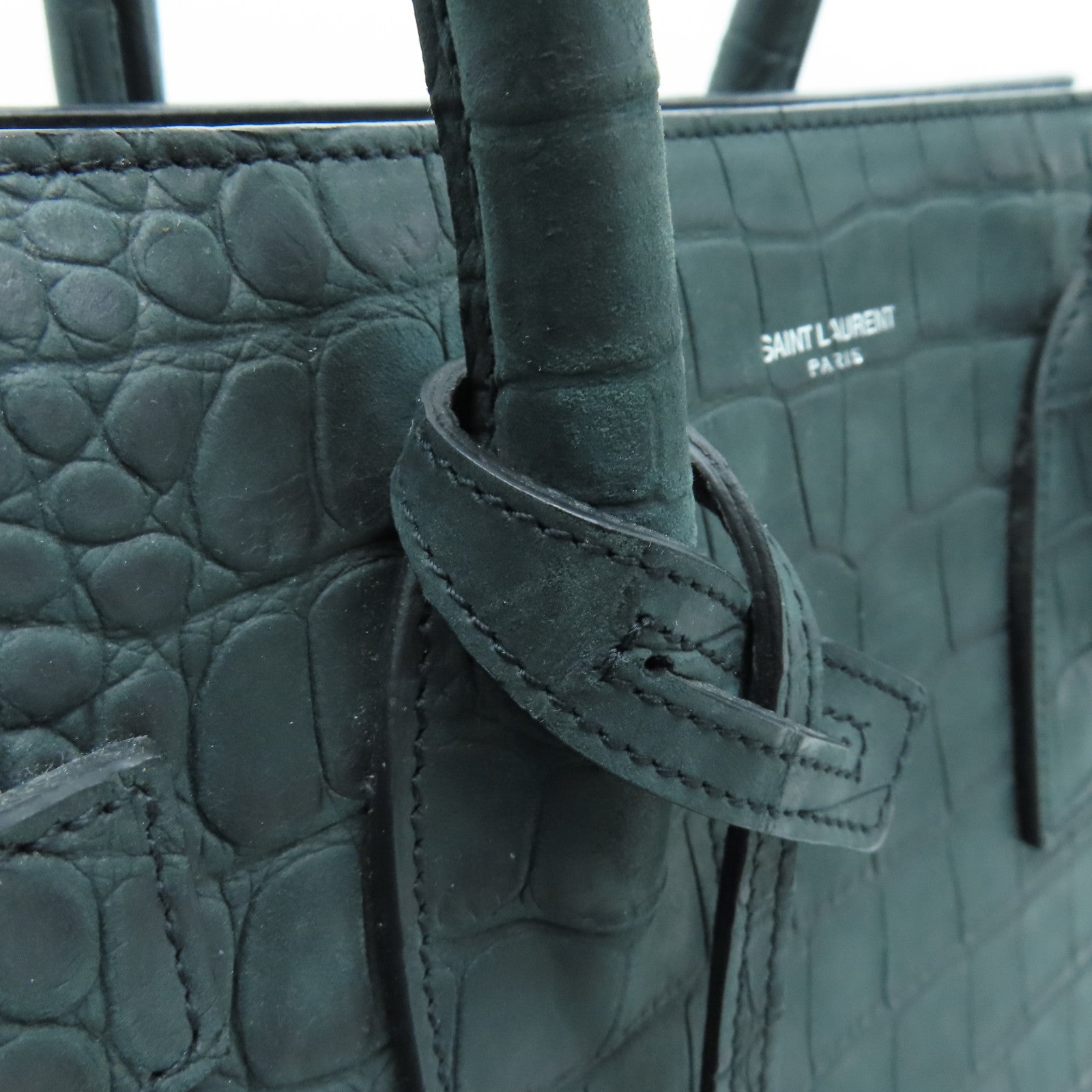 SAINT LAURENT 牛皮皮革2way Shoulder Bag銀扣手挽肩背兩用袋綠色