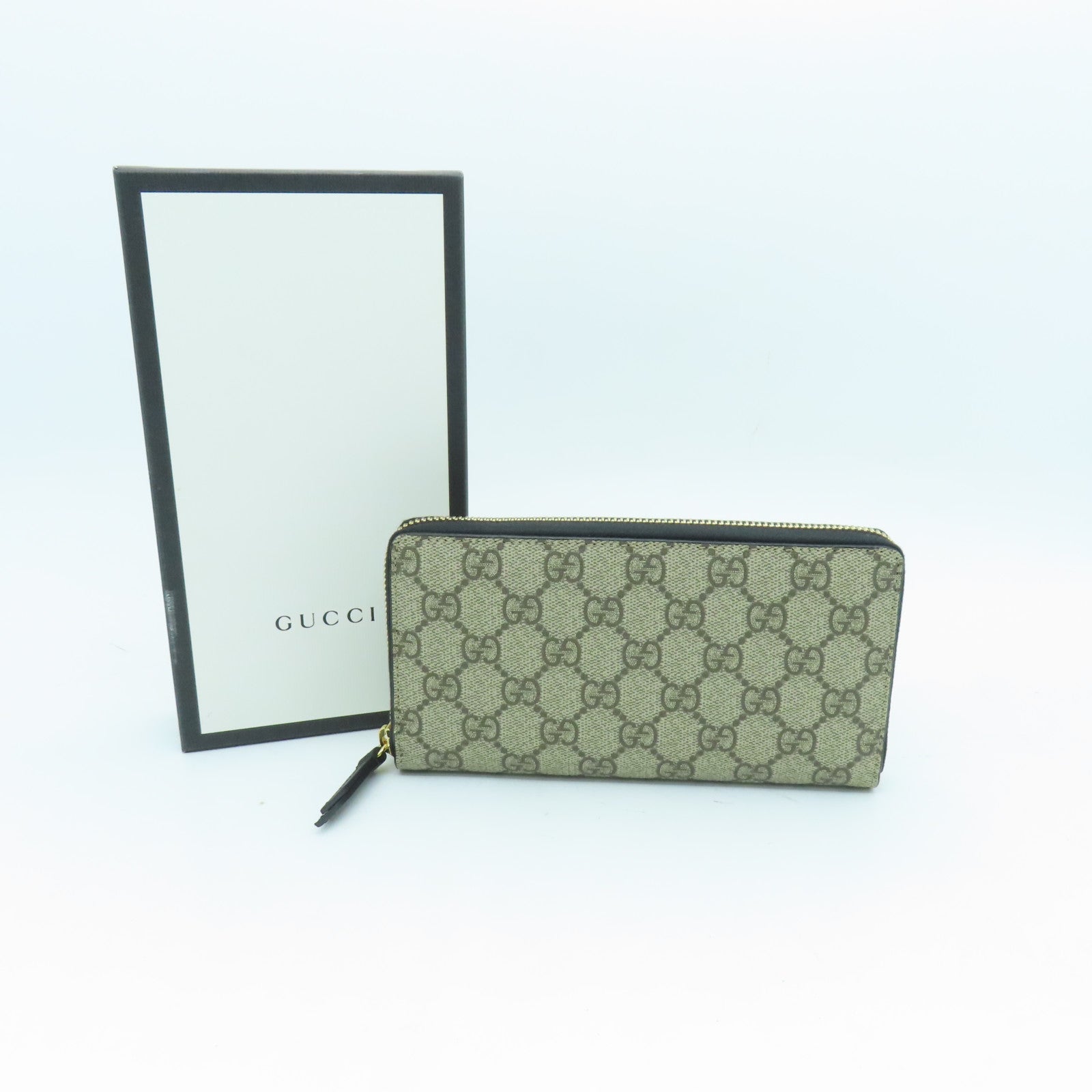 GUCCI Coated Canvas Zipper Long Wallet Gold Buckle Long Wallet Brown