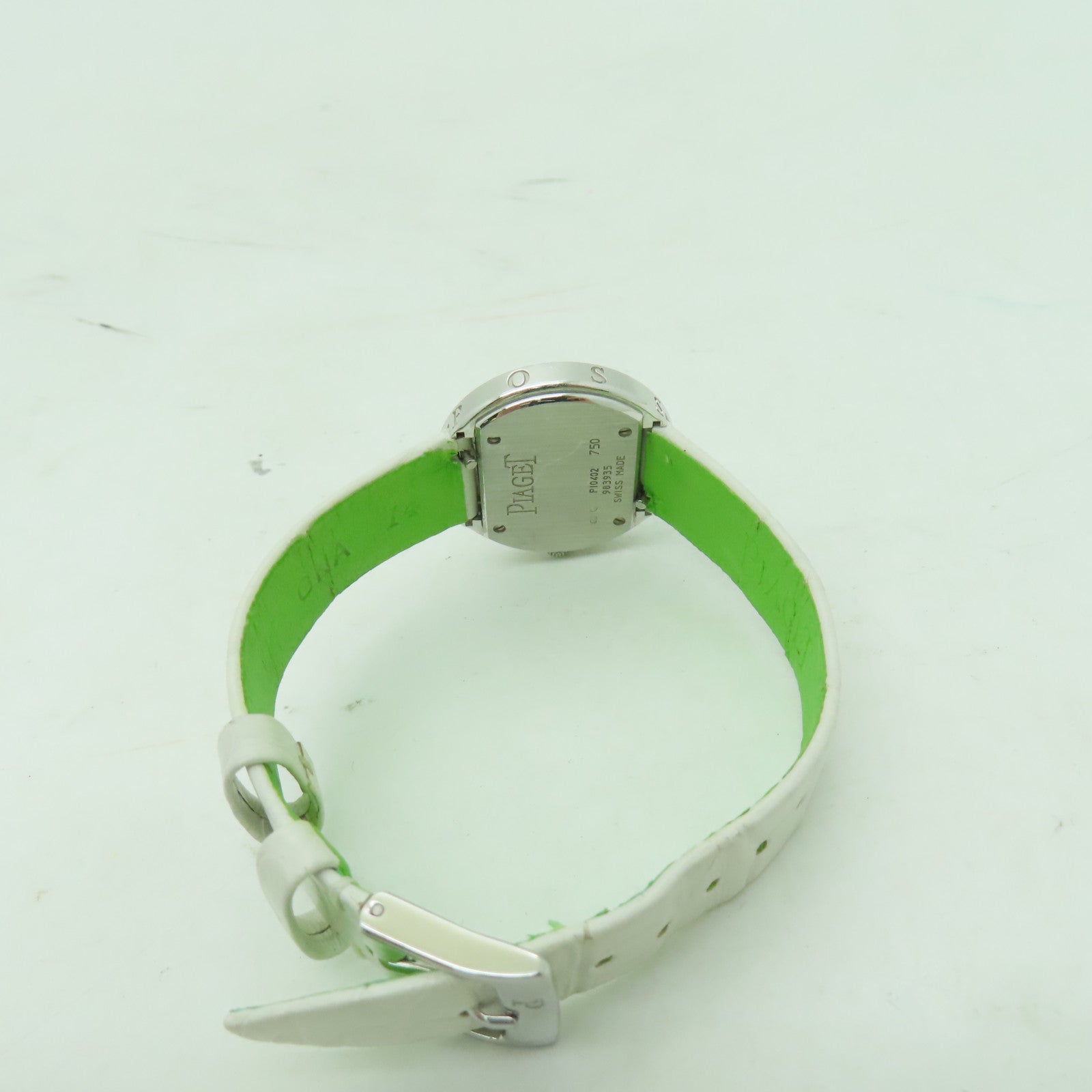 PIAGET Possession皮革帶/18K白金手錶石英機芯銀色