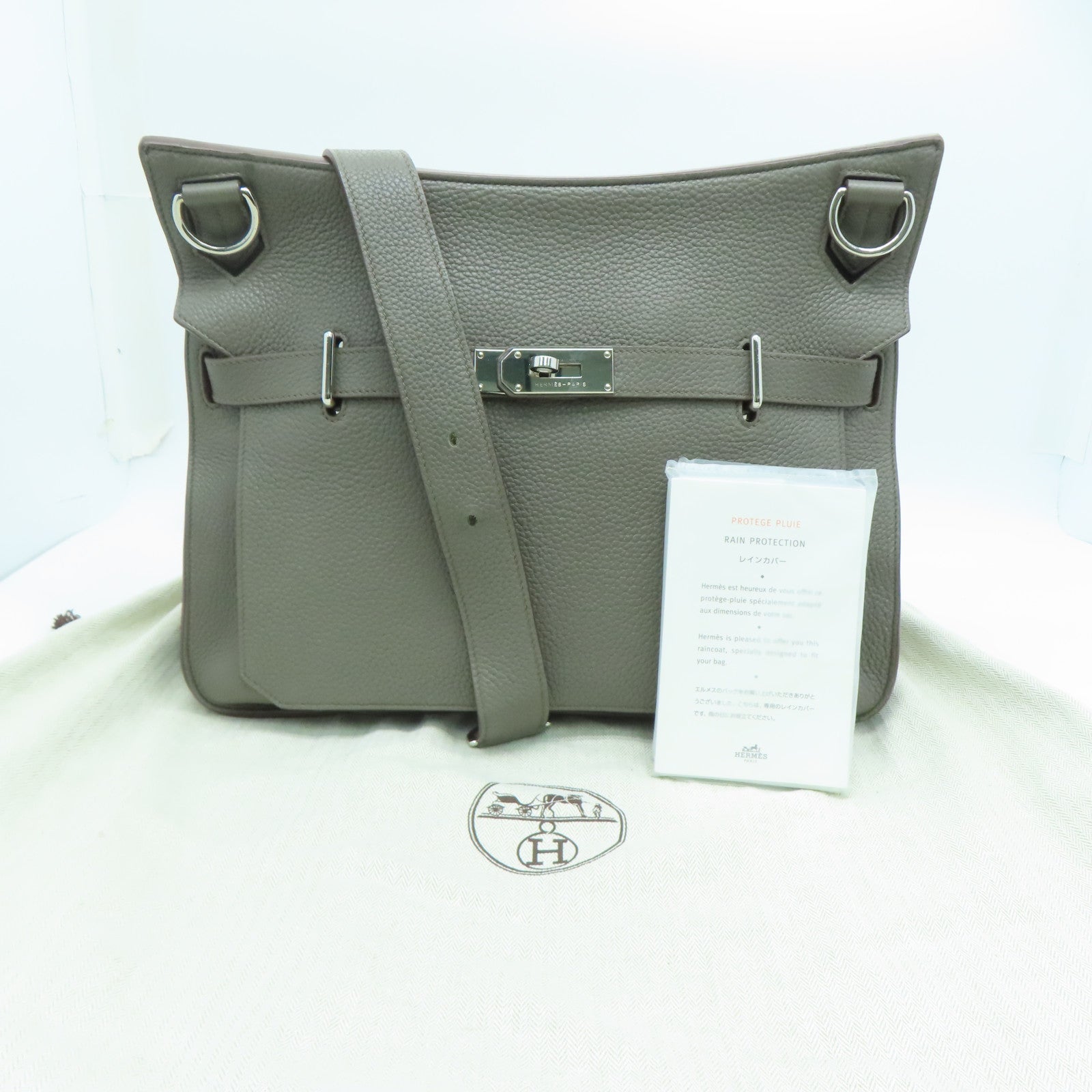 HERMES Clemence皮革Jypsiese 34银扣肩背袋Etain/灰色