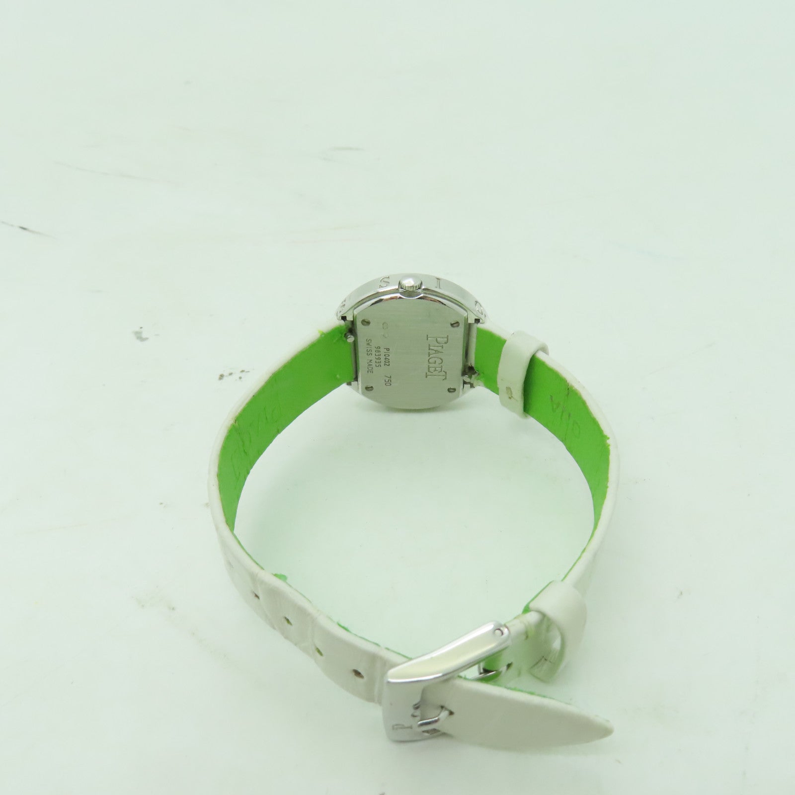 PIAGET Possession皮革帶/18K白金手錶石英機芯銀色