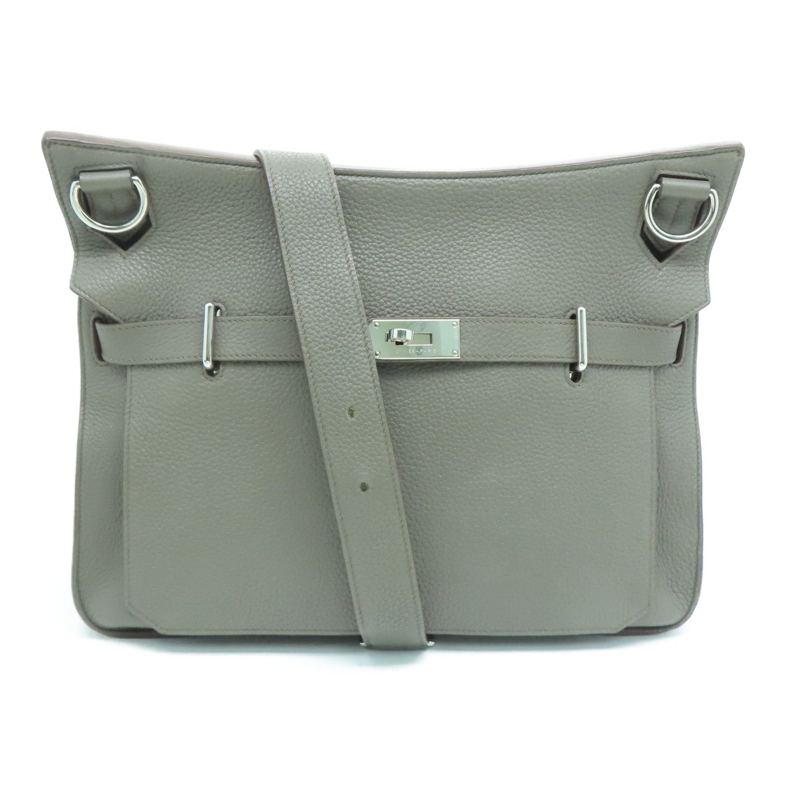 HERMES Clemence皮革Jypsiese 34银扣肩背袋Etain/灰色