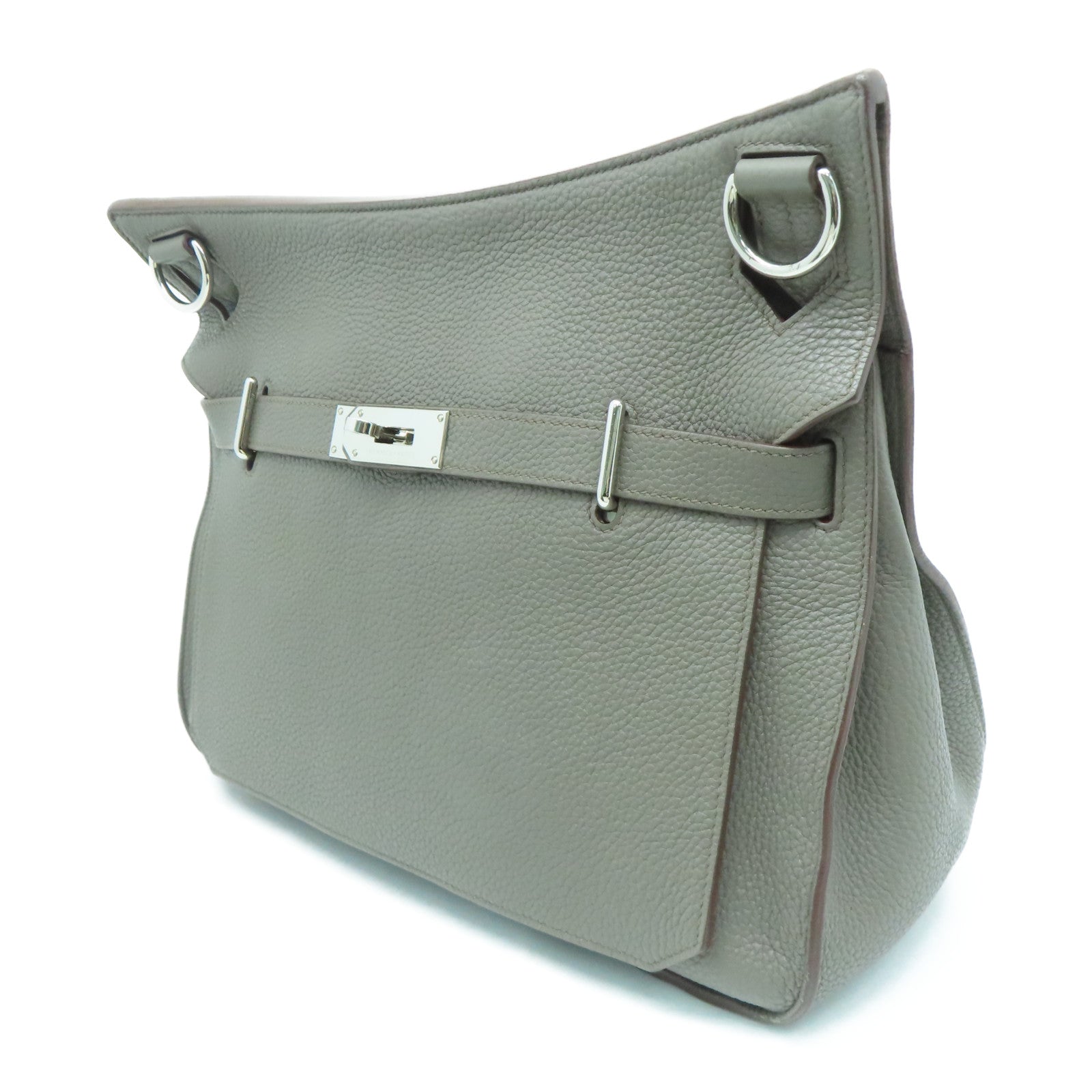 HERMES Clemence皮革Jypsiese 34银扣肩背袋Etain/灰色