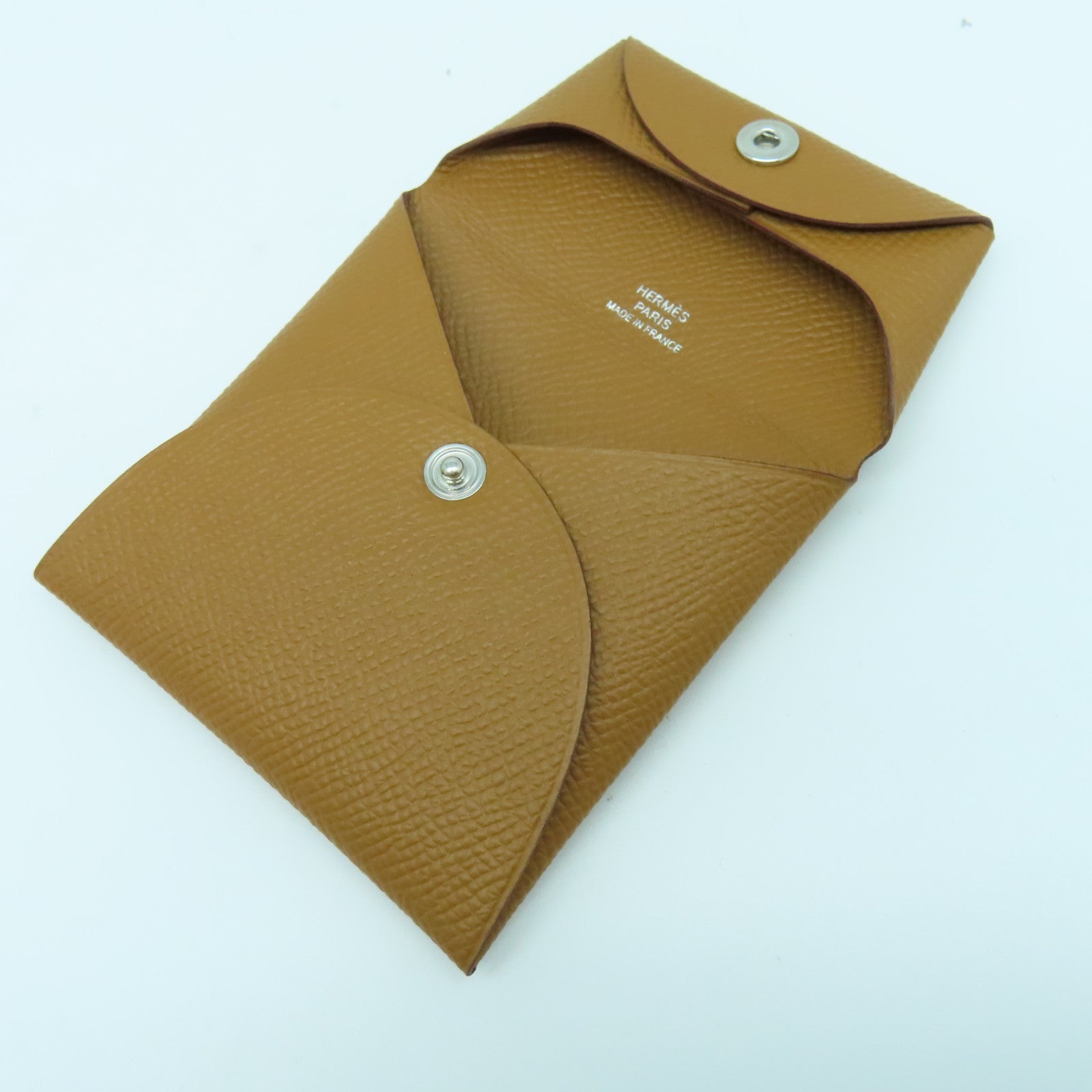 HERMES Epsom皮革Bastia銀扣零錢包經典駝色