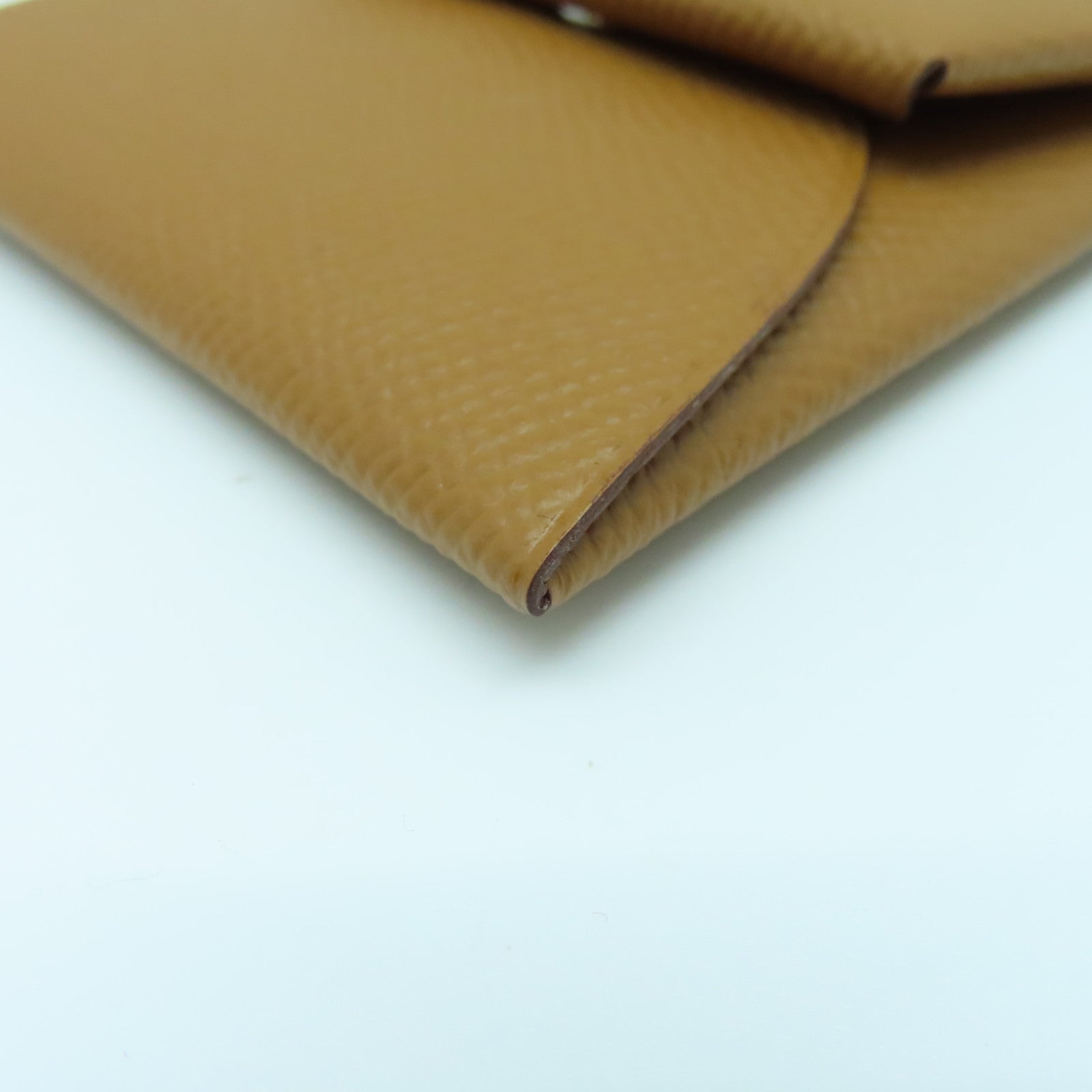 HERMES Epsom皮革Bastia銀扣零錢包經典駝色