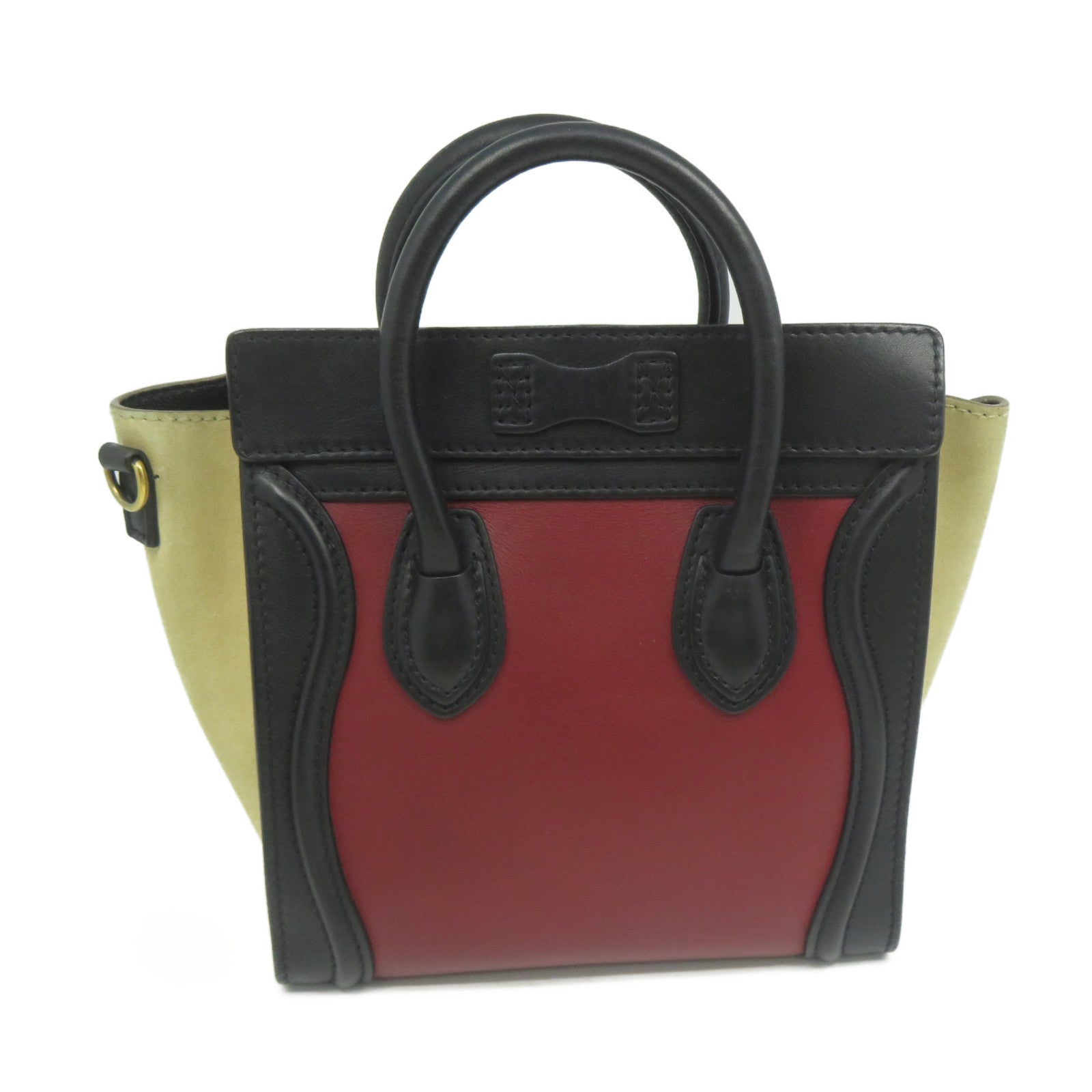 CELINE 牛皮皮革Nano Luggage金扣手挽肩背兩用袋紅色/黑色/米色