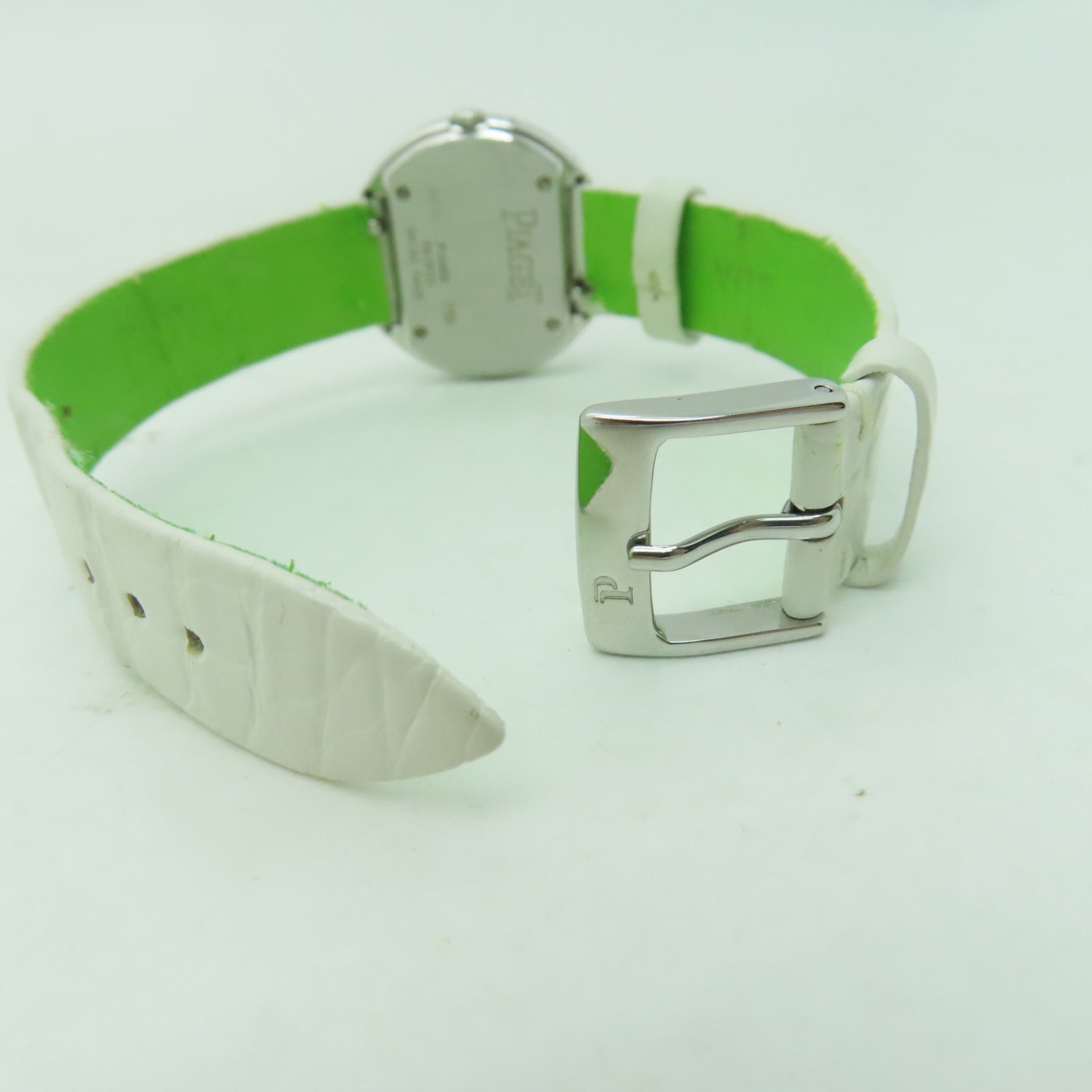 PIAGET Possession皮革帶/18K白金手錶石英機芯銀色