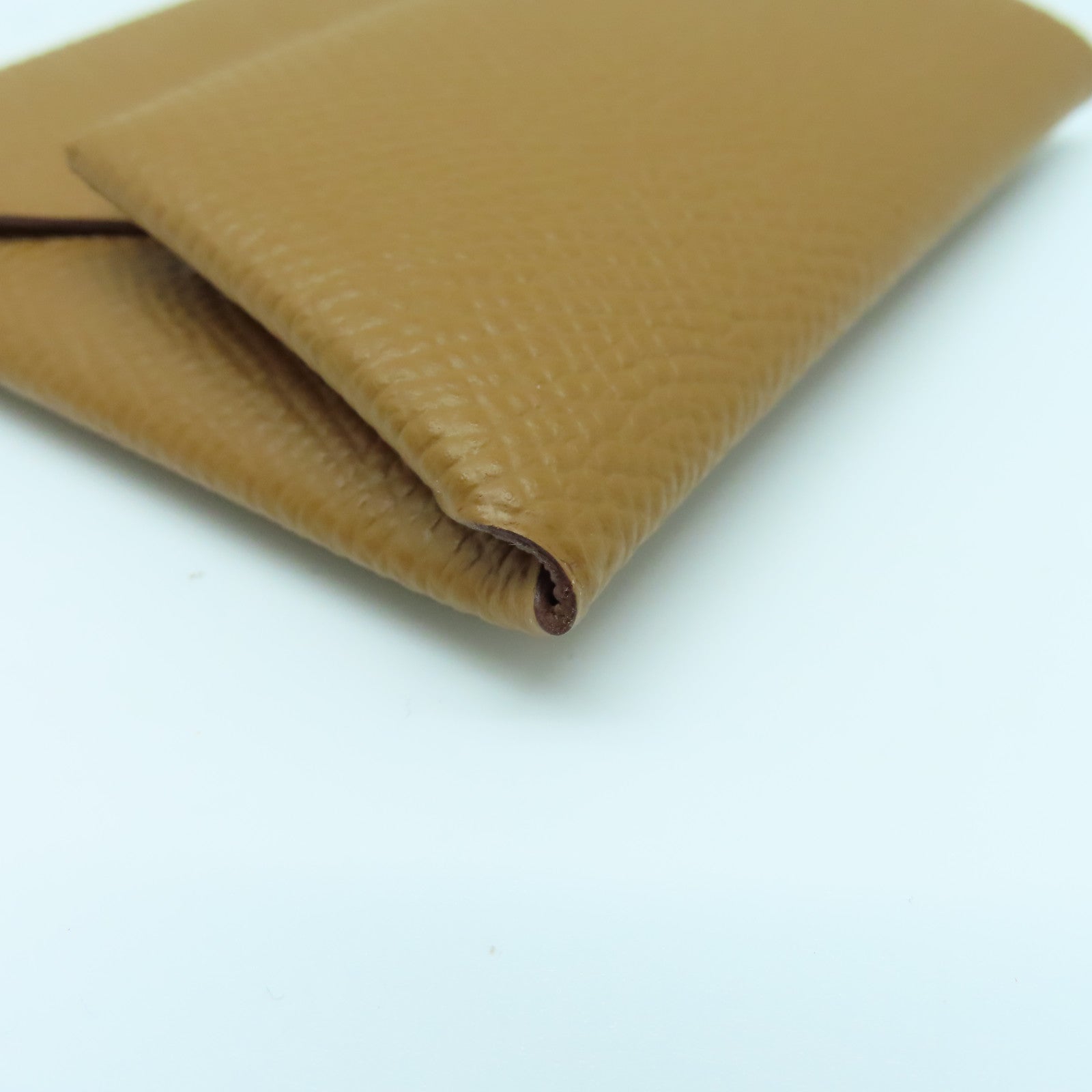 HERMES Epsom皮革Bastia銀扣零錢包經典駝色