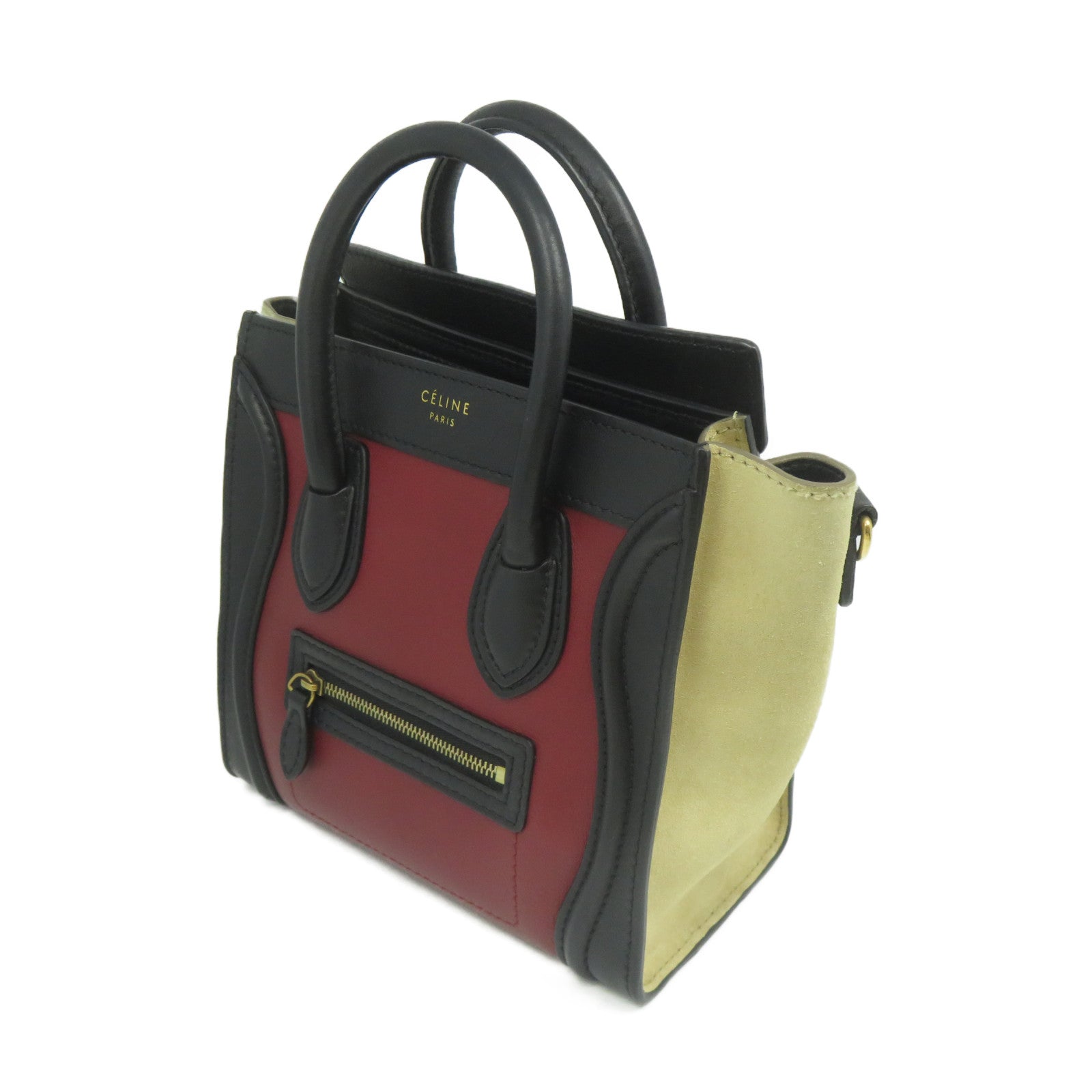 CELINE 牛皮皮革Nano Luggage金扣手挽肩背兩用袋紅色/黑色/米色