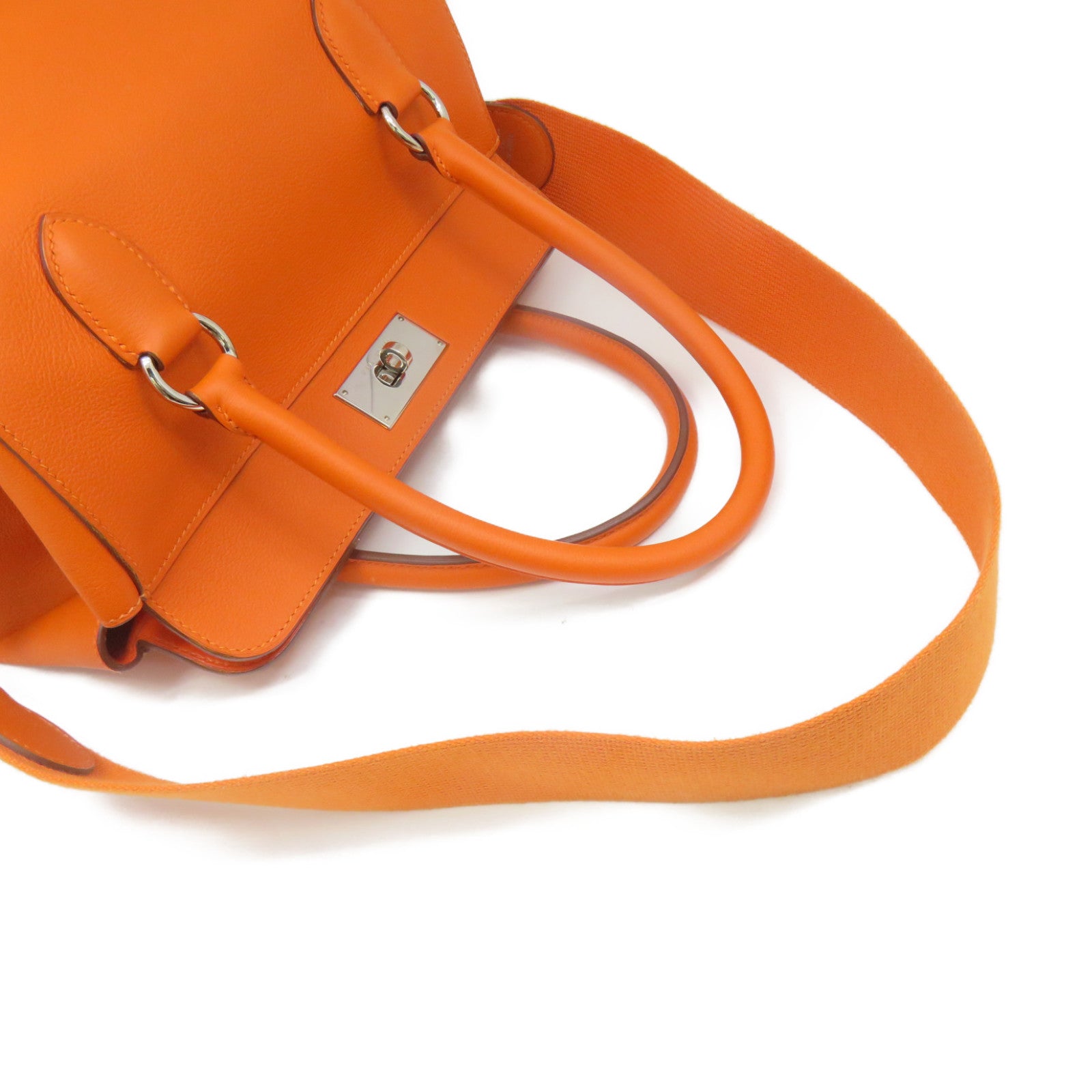 HERMES Evercolour皮革Toolbox 26 2way Shoulder Bag银扣手挽肩背两用袋Orange橙色
