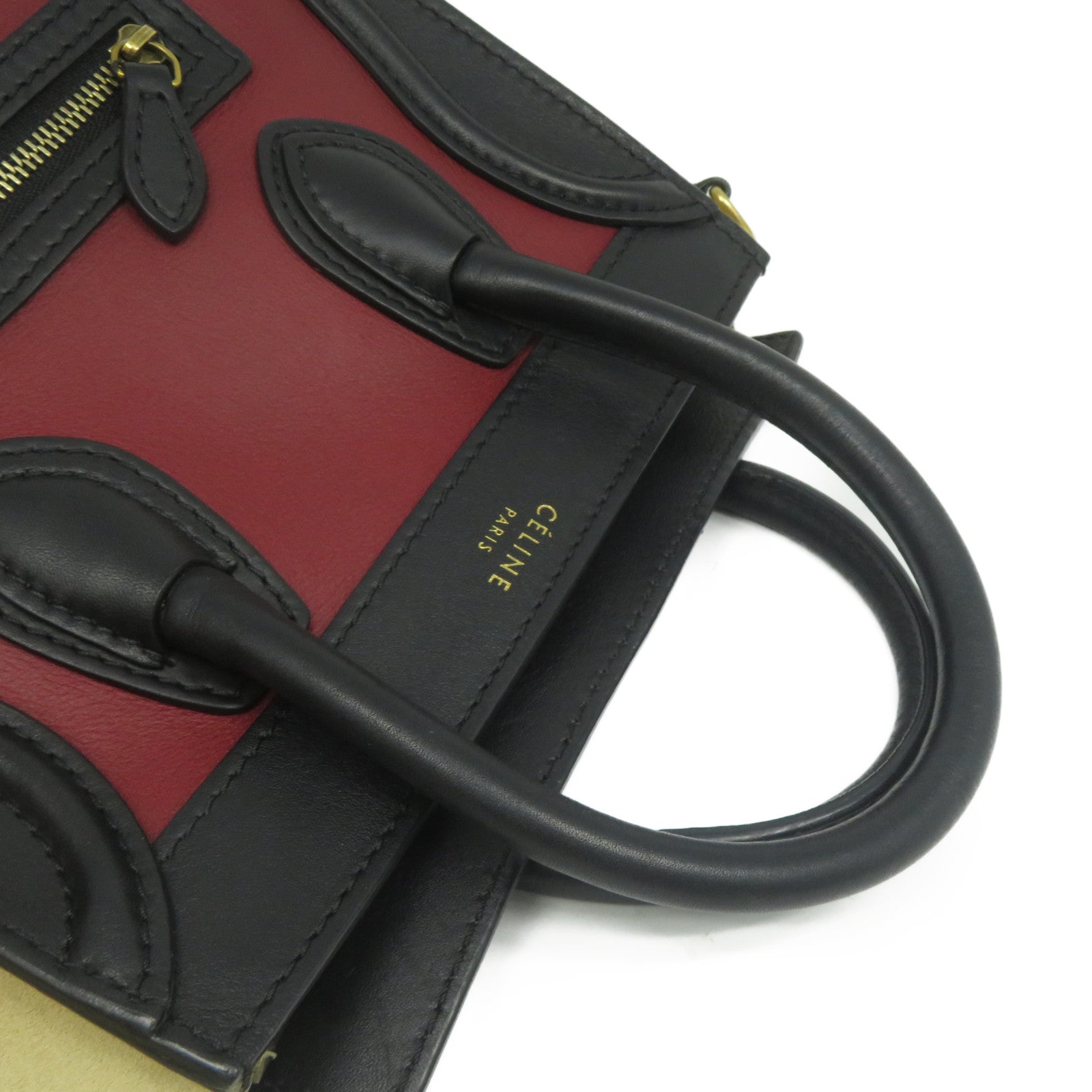 CELINE 牛皮皮革Nano Luggage金扣手挽肩背兩用袋紅色/黑色/米色