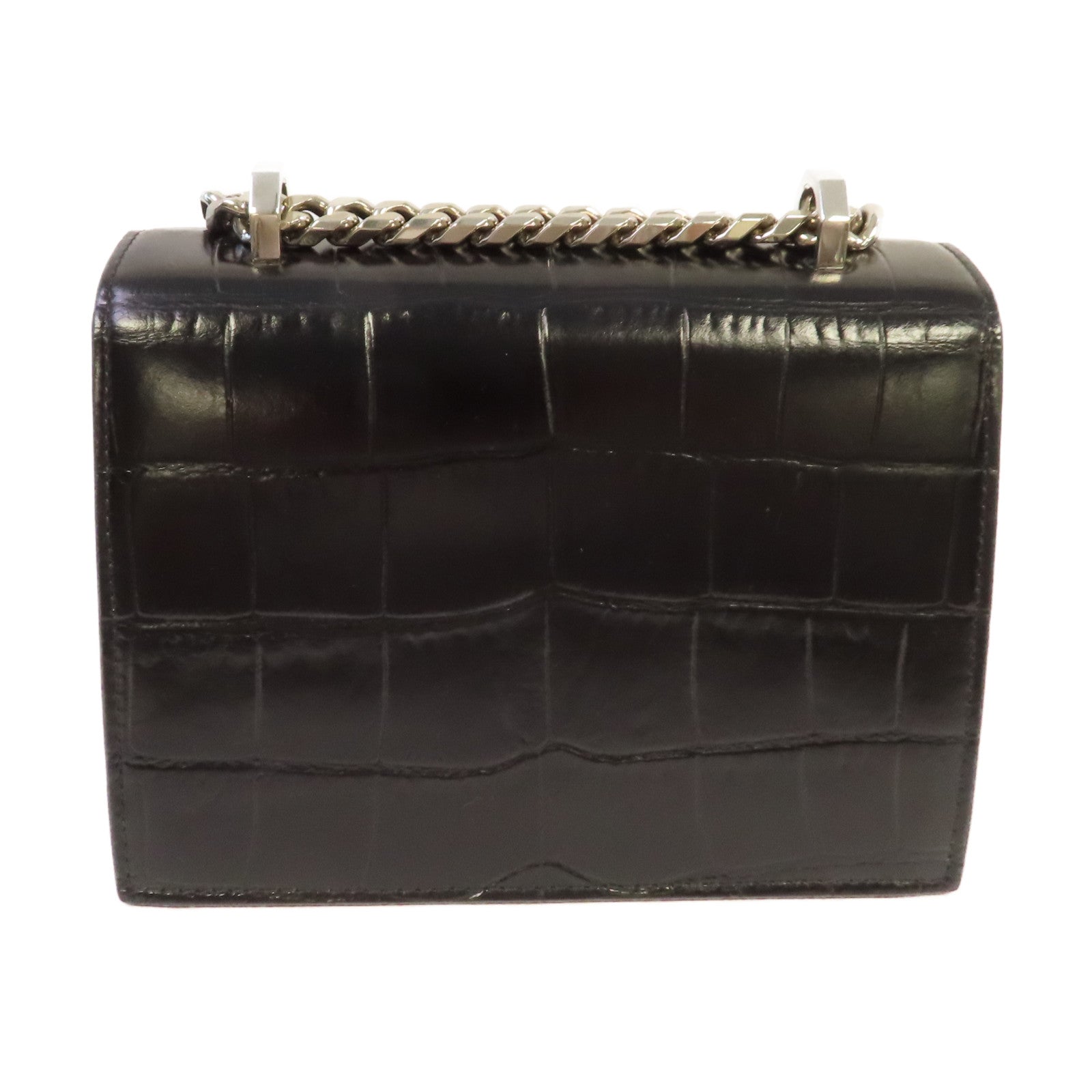 Alexander McQueen 牛皮皮革Chain Shoulder Bag銀扣鏈帶肩背袋黑色