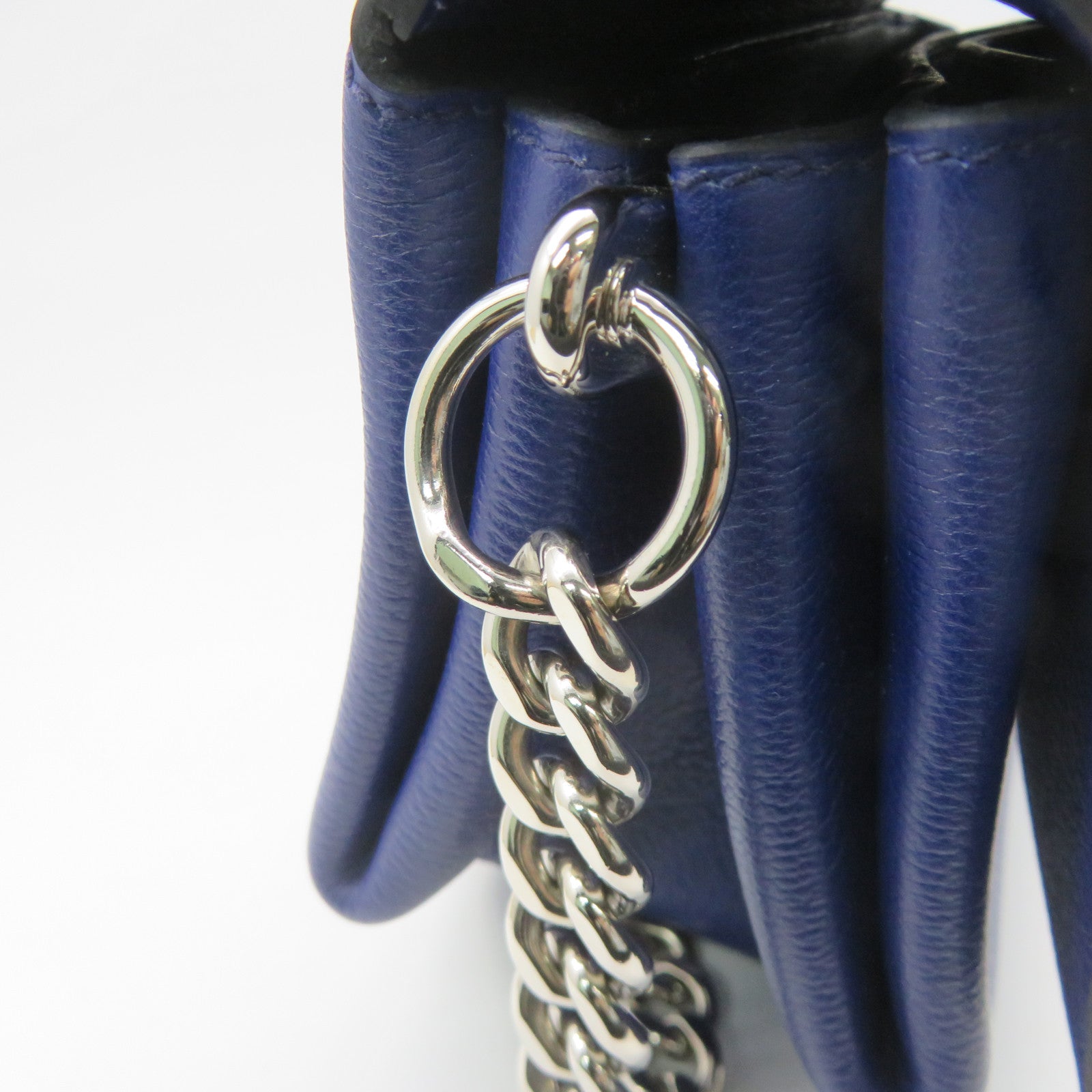 HERMES 【激減優惠】Novillo皮革Opli Chaine 24銀扣鏈帶肩背袋藍色/Blue Encre