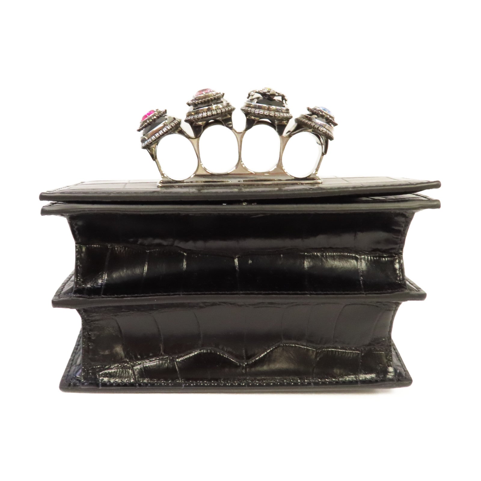 Alexander McQueen 牛皮皮革Chain Shoulder Bag銀扣鏈帶肩背袋黑色