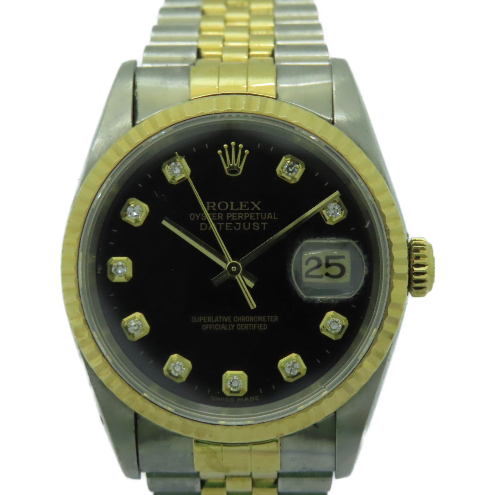 ROLEX Datejust 18K黄金/不鏽鋼鑽石手錶自動機芯黒色