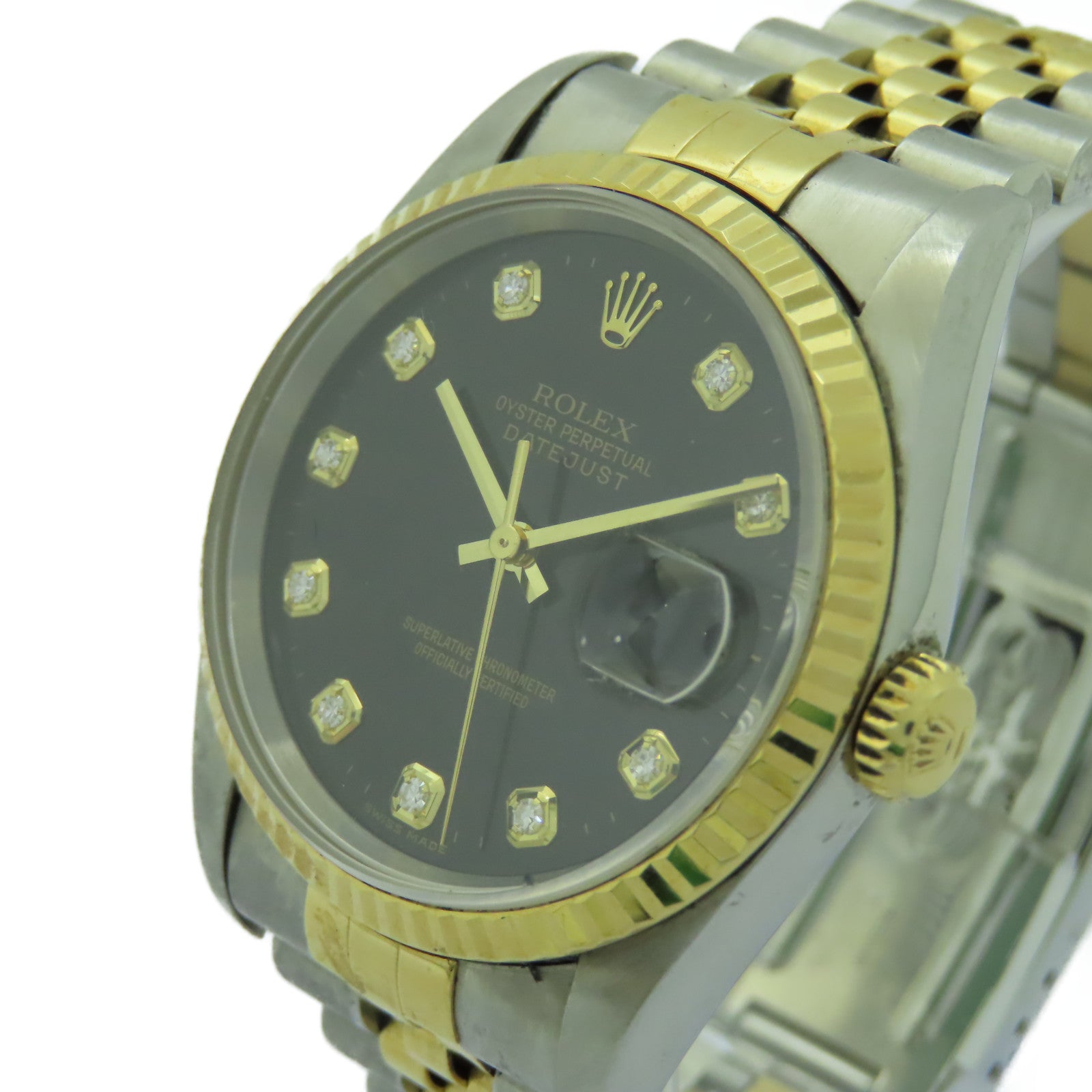 ROLEX Datejust 18K黄金/不鏽鋼鑽石手錶自動機芯黒色