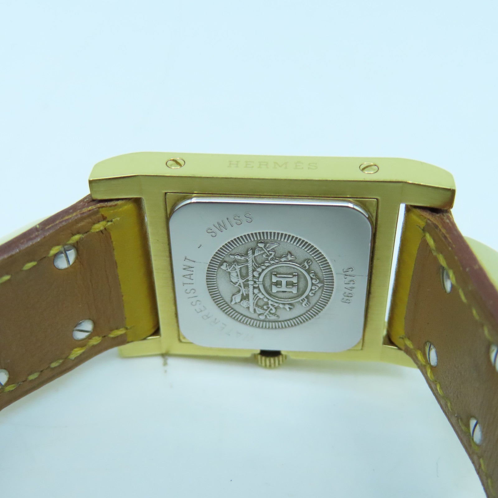 HERMES Medor手錶皮革石英機芯橙色/金色
