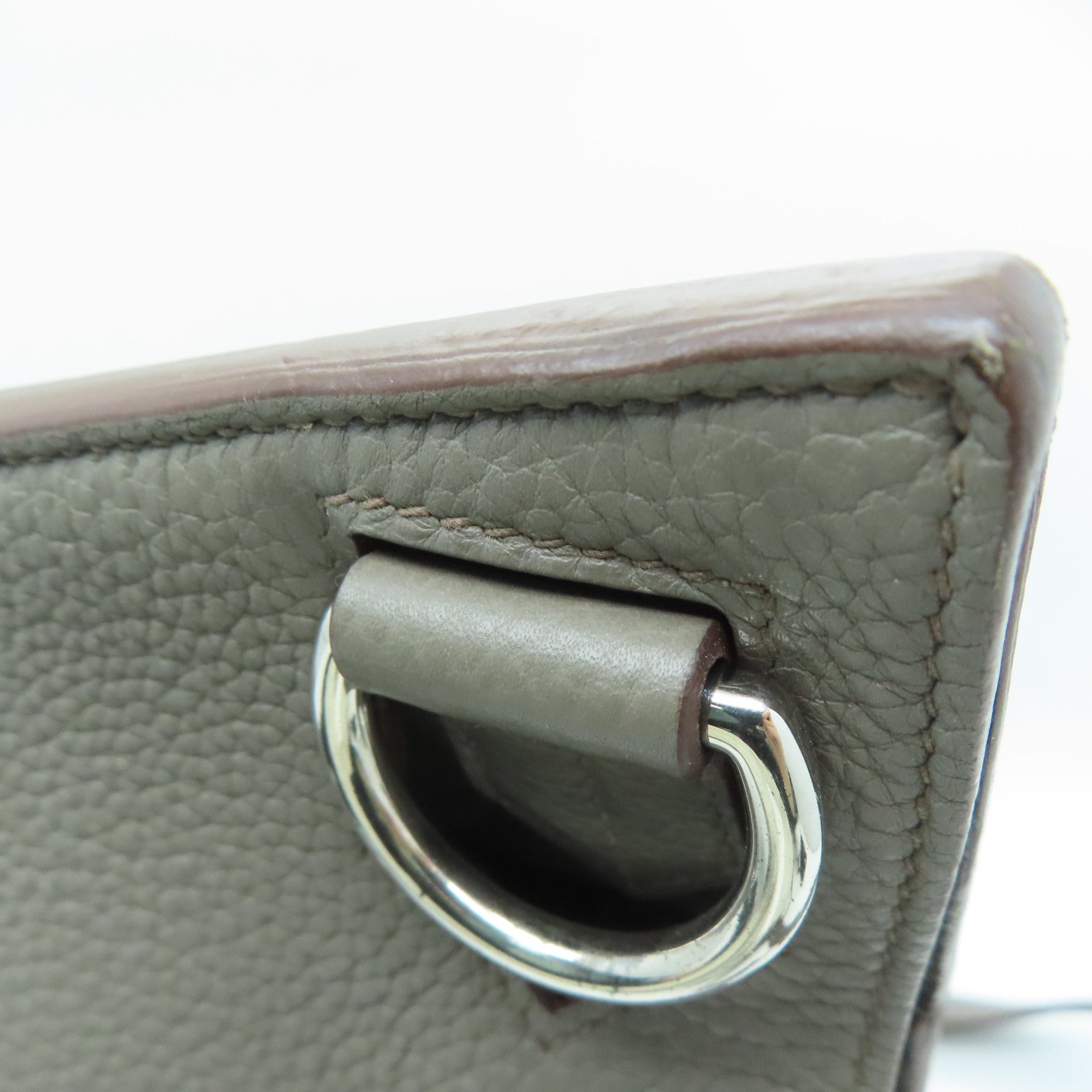 HERMES Clemence皮革Jypsiese 34银扣肩背袋Etain/灰色