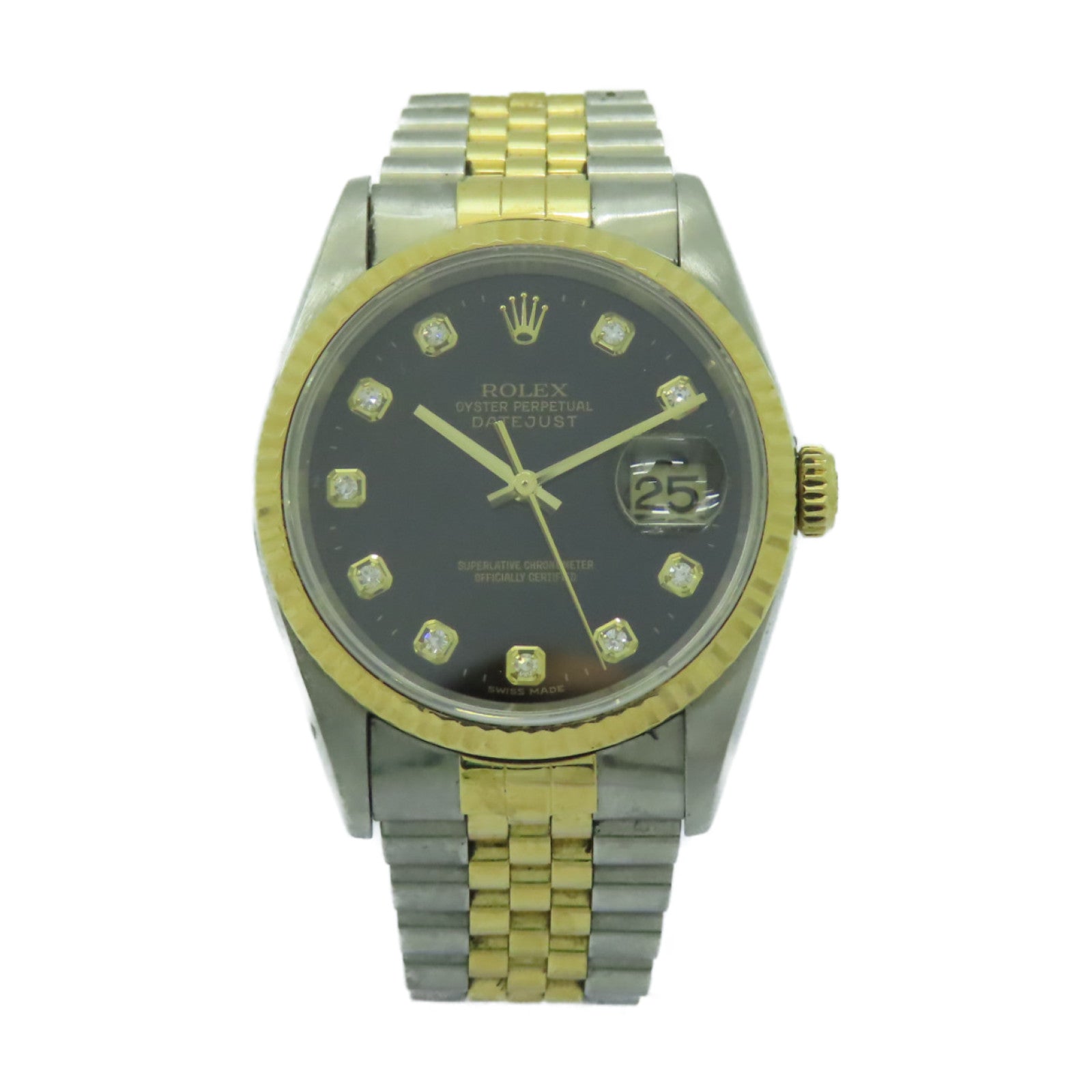 ROLEX Datejust 18K黄金/不鏽鋼鑽石手錶自動機芯黒色