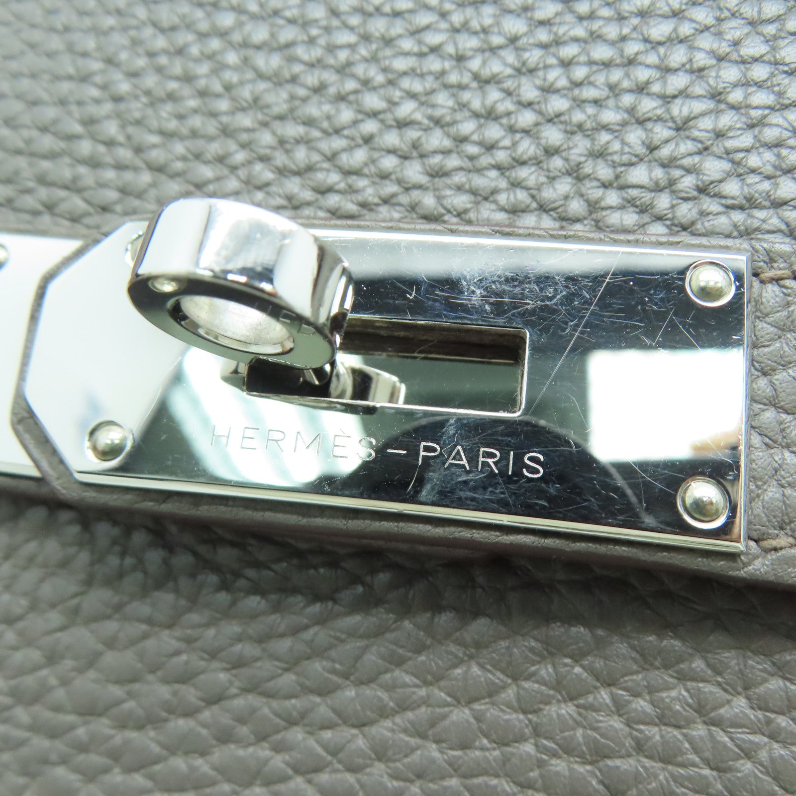HERMES Clemence皮革Jypsiese 34银扣肩背袋Etain/灰色