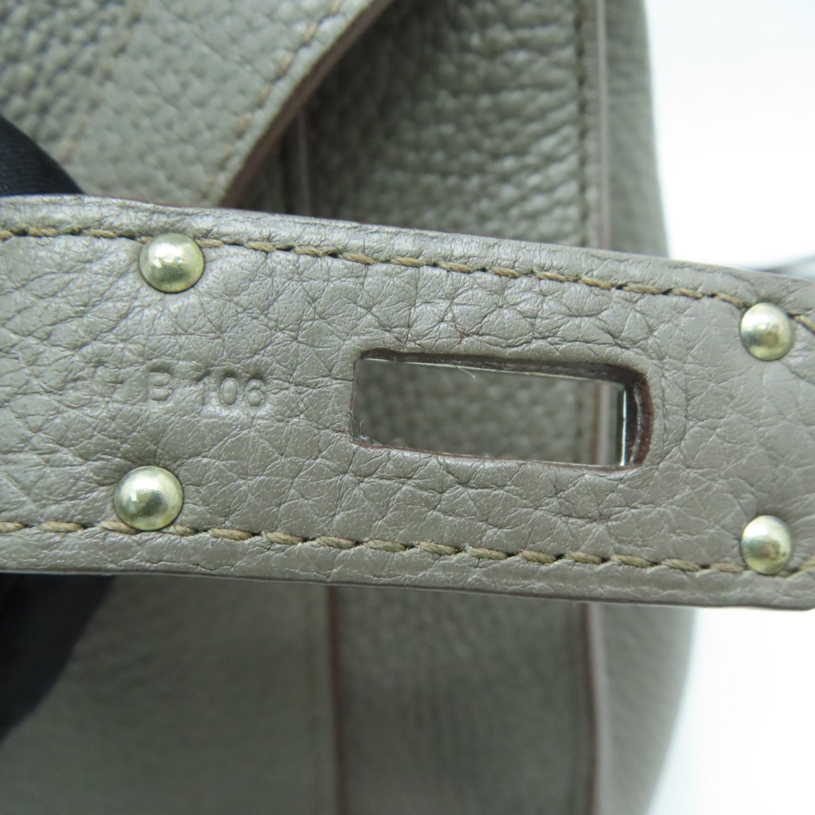 HERMES Clemence皮革Jypsiese 34银扣肩背袋Etain/灰色
