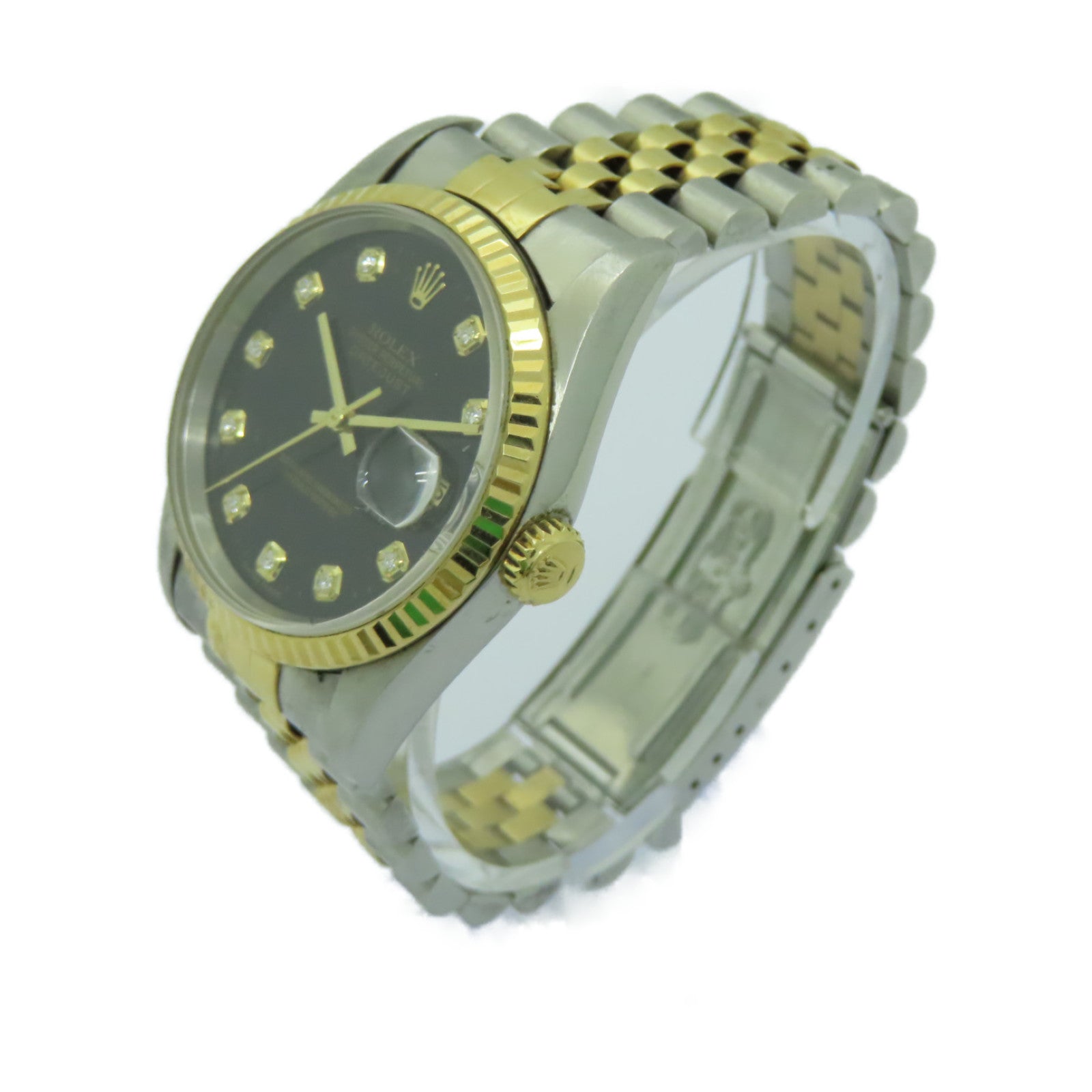 ROLEX Datejust 18K黄金/不鏽鋼鑽石手錶自動機芯黒色