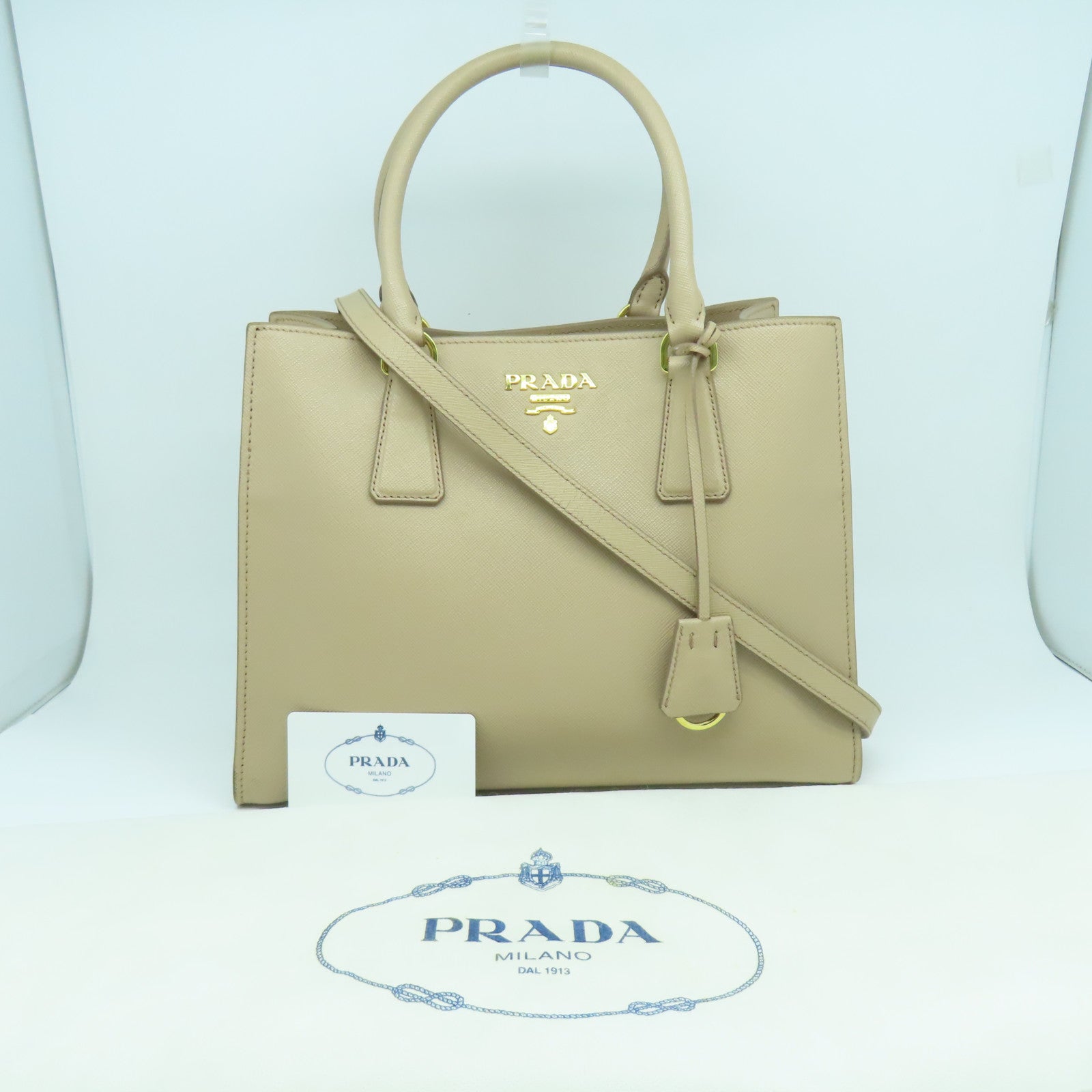 PRADA Saffiano皮革2 Way Shoulder金扣手挽肩背兩用袋粉紅色