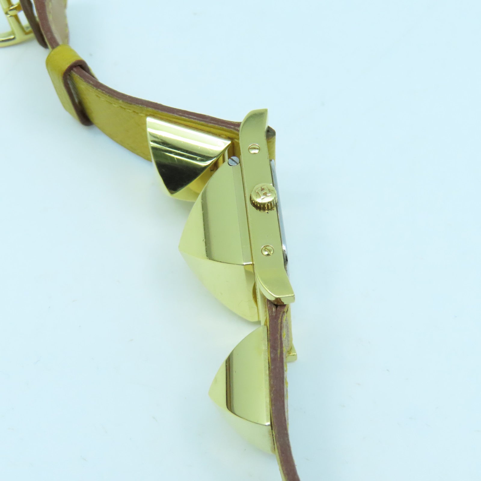 HERMES Medor手錶皮革石英機芯橙色/金色