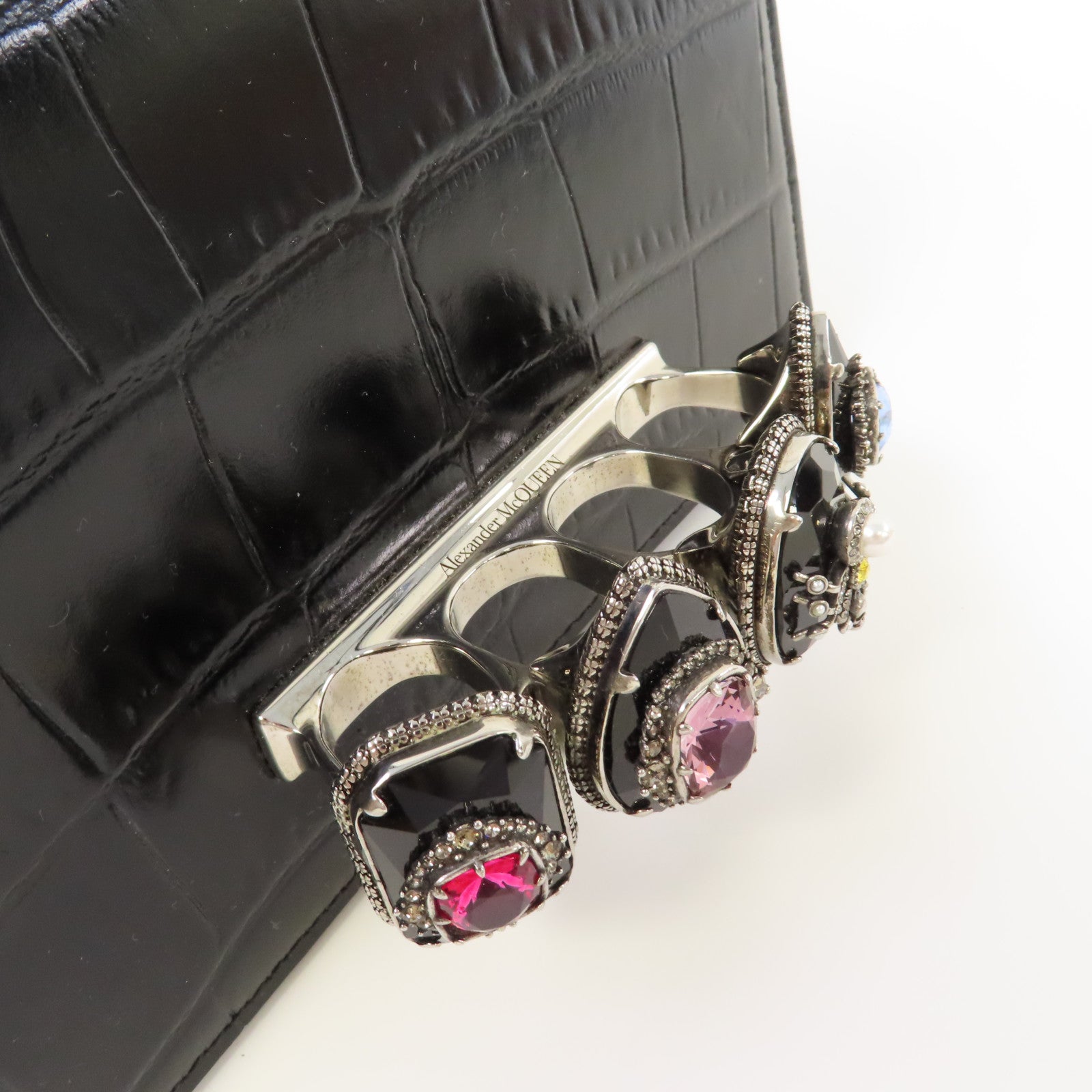 Alexander McQueen 牛皮皮革Chain Shoulder Bag銀扣鏈帶肩背袋黑色