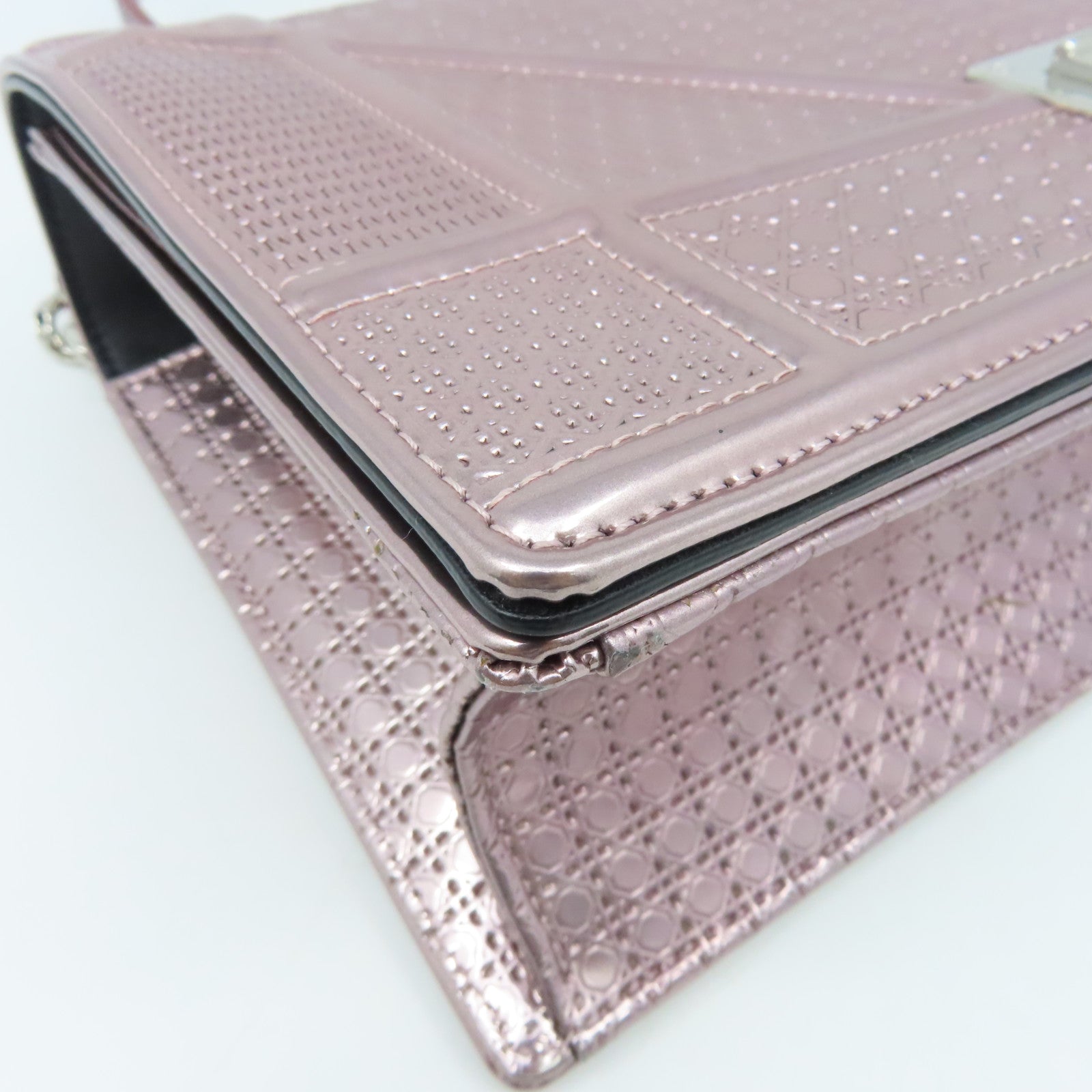 Dior Patent Leather Diorama Silver Buckle Chain Shoulder Bag Pink