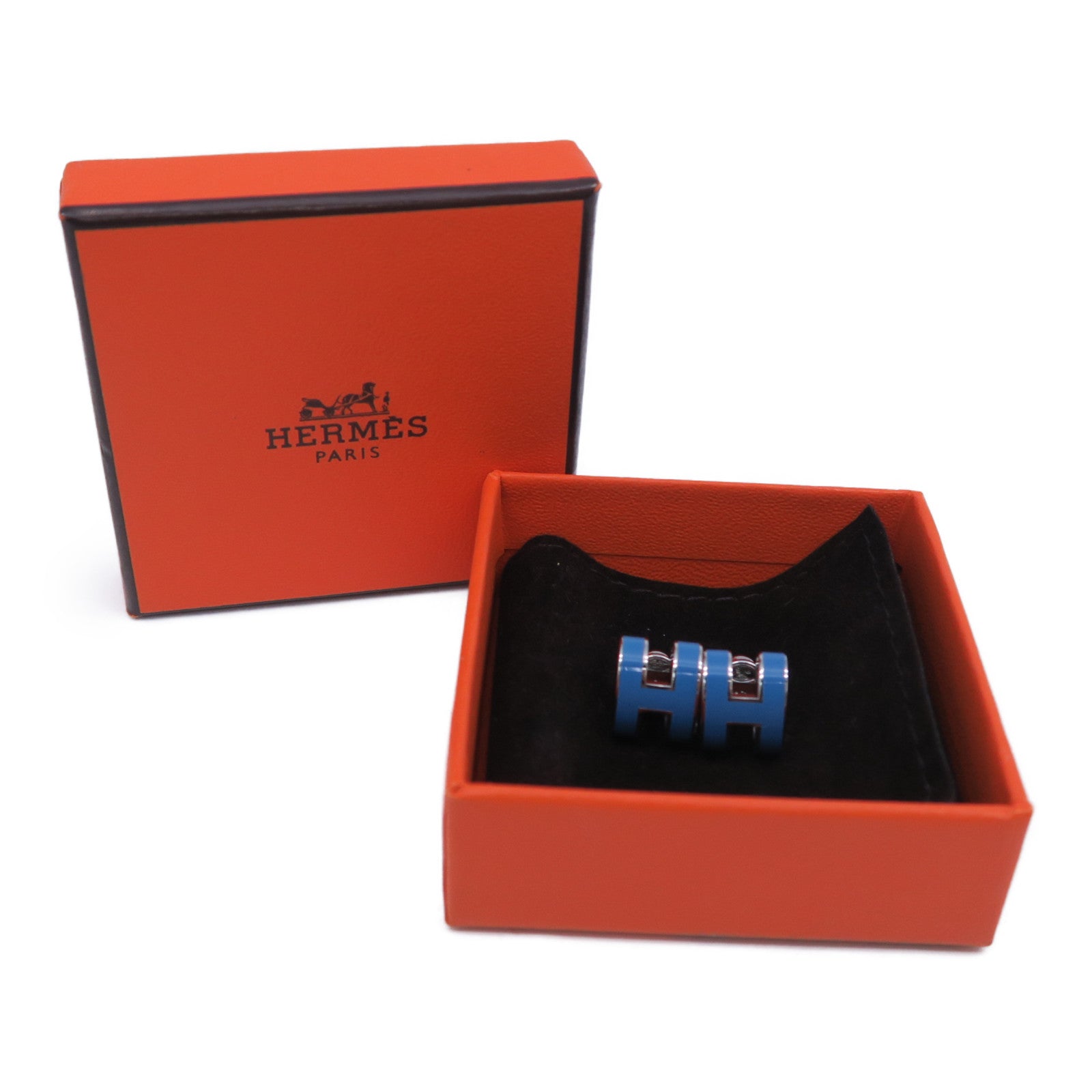 HERMES 金屬Pop H Earrings耳環銀色/藍色