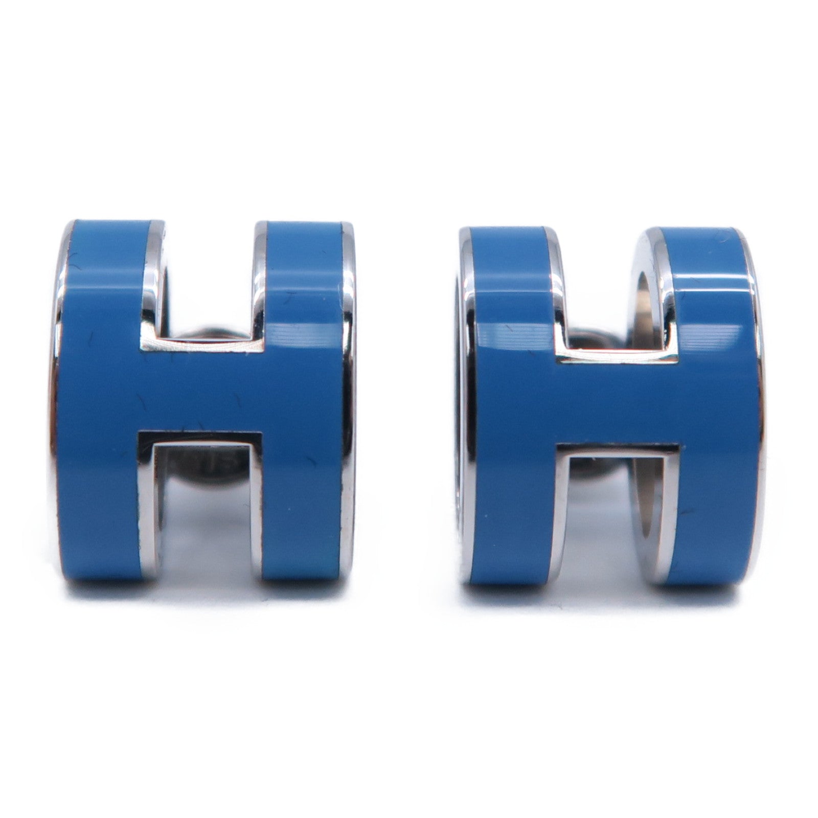 HERMES 金屬Pop H Earrings耳環銀色/藍色